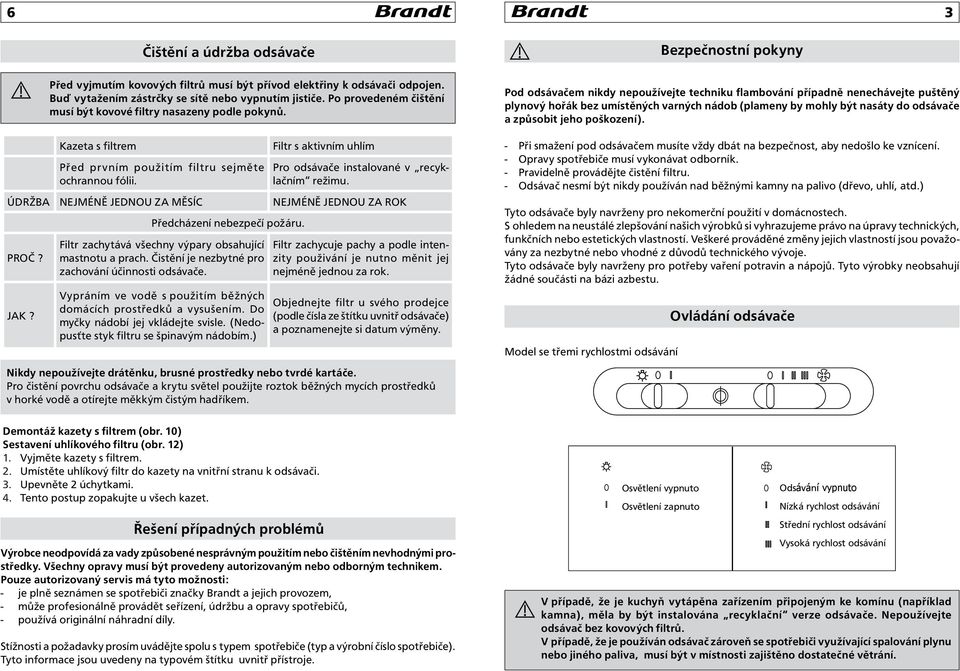 Filtr s aktivním uhlím Pro odsávače instalované v recyklačním režimu. ÚDRŽBA NEJMÉNĚ JEDNOU ZA MĚSÍC NEJMÉNĚ JEDNOU ZA ROK PROČ? JAK? Předcházení nebezpečí požáru.