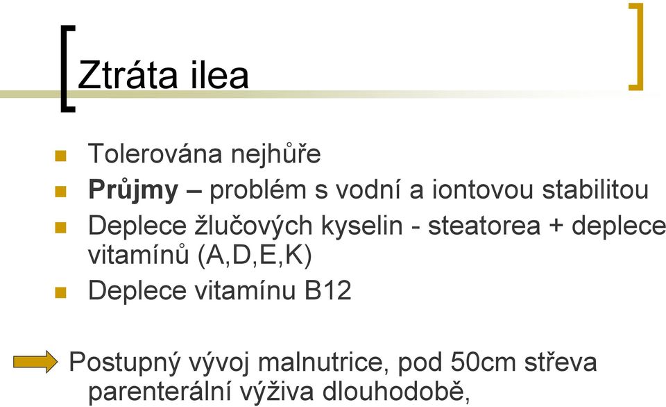 deplece vitamínů (A,D,E,K) Deplece vitamínu B12 Postupný