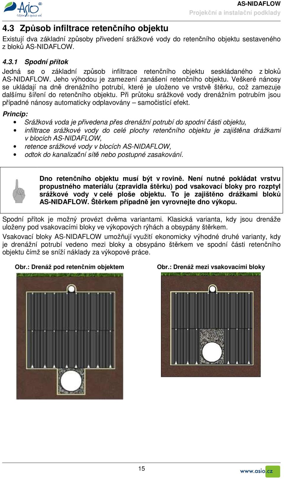 Při průtoku srážkové vody drenážním potrubím jsou případné nánosy automaticky odplavovány samočistící efekt.