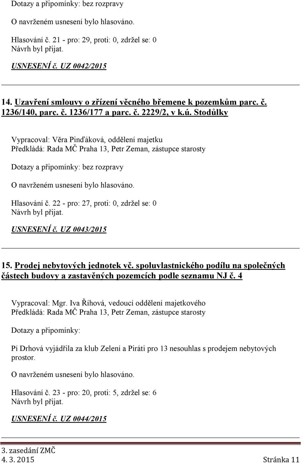 UZ 0043/2015 15. Prodej nebytových jednotek vč. spoluvlastnického podílu na společných částech budovy a zastavěných pozemcích podle seznamu NJ č. 4 Vypracoval: Mgr.