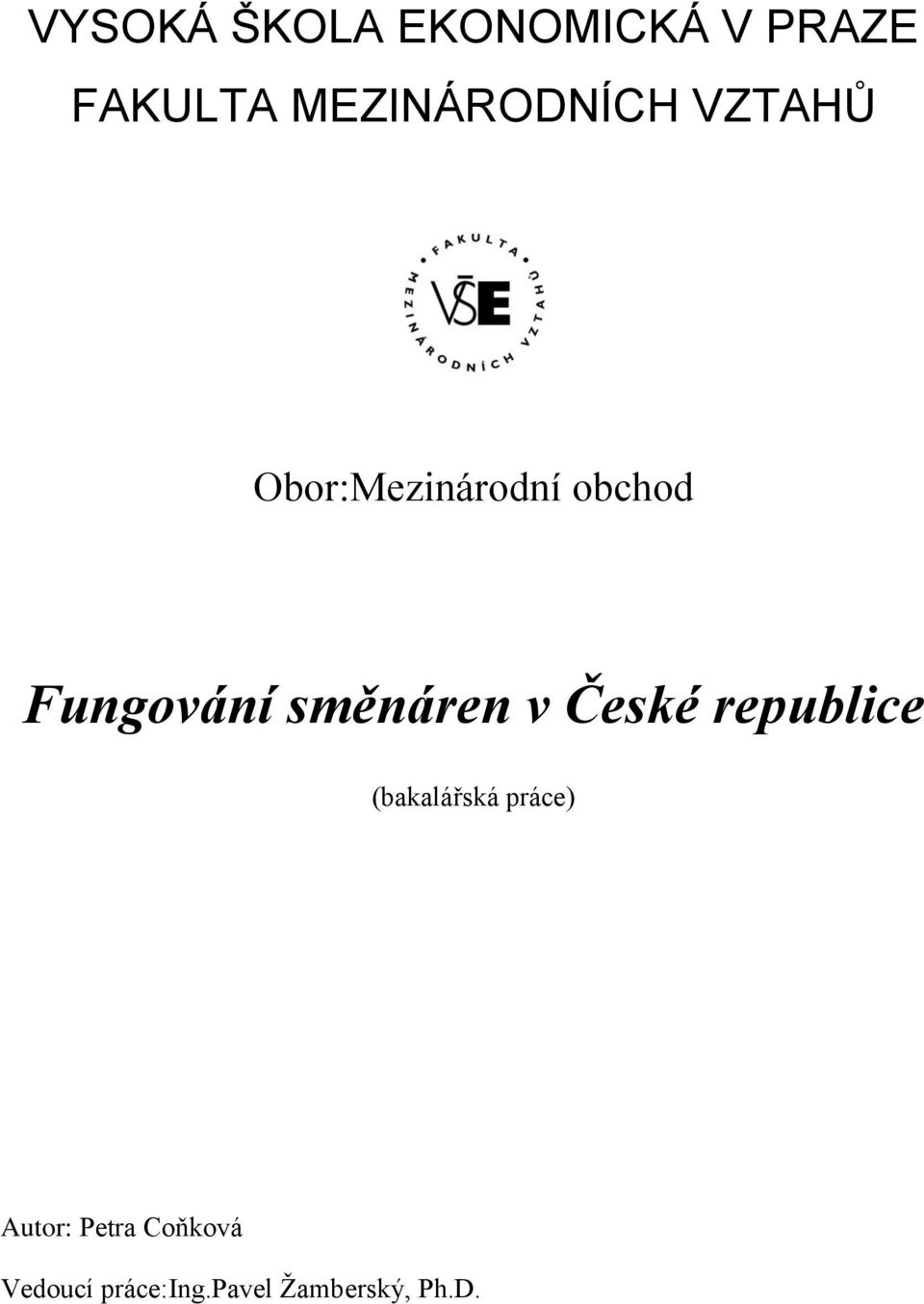 Fungování směnáren v České republice (bakalářská