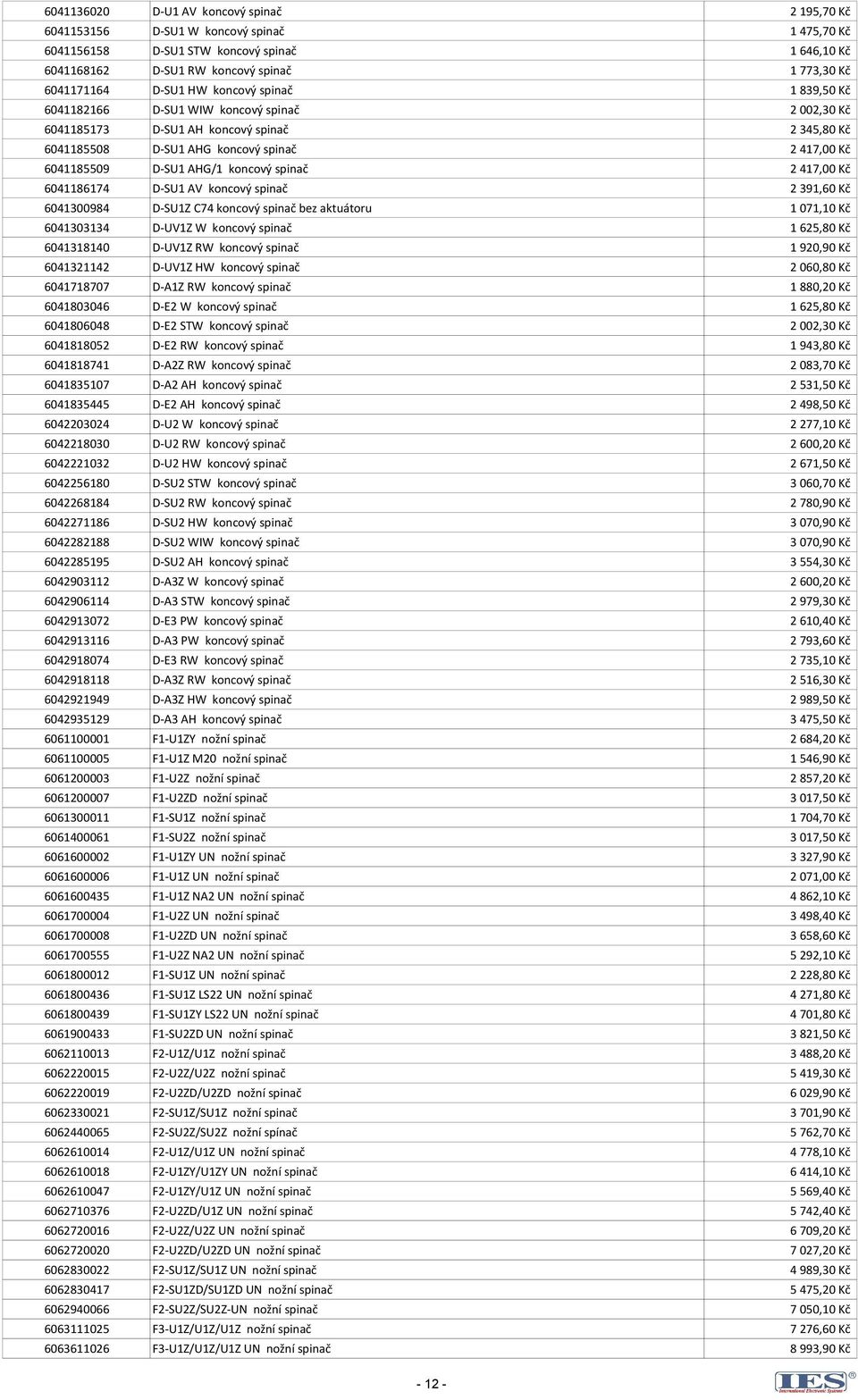 AHG/1 koncový spinač 2 417,00 Kč 6041186174 D-SU1 AV koncový spinač 2 391,60 Kč 6041300984 D-SU1Z C74 koncový spinač bez aktuátoru 1 071,10 Kč 6041303134 D-UV1Z W koncový spinač 1 625,80 Kč