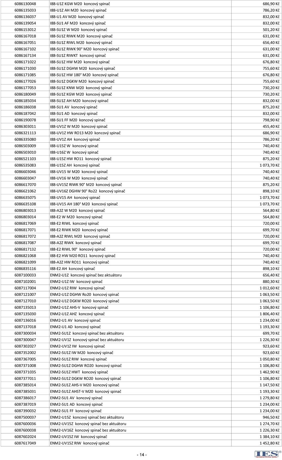 M20 koncový spinač 631,00 Kč 6086167134 I88-SU1Z RIWKT koncový spinač 631,00 Kč 6086171022 I88-SU1Z HW M20 koncový spinač 676,80 Kč 6086171030 I88-SU1Z DGHW M20 koncový spinač 755,60 Kč 6086171085