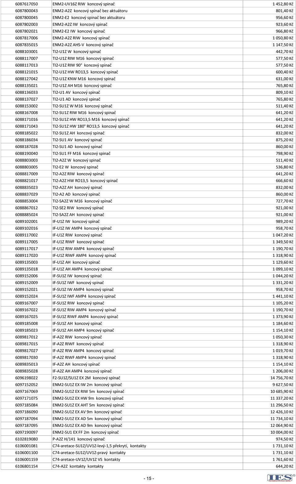 koncový spinač 442,70 Kč 6088117007 TI2-U1Z RIW M16 koncový spinač 577,50 Kč 6088117013 TI2-U1Z RIW 90 koncový spinač 577,50 Kč 6088121015 TI2-U1Z HW RO13,5 koncový spinač 600,40 Kč 6088127042