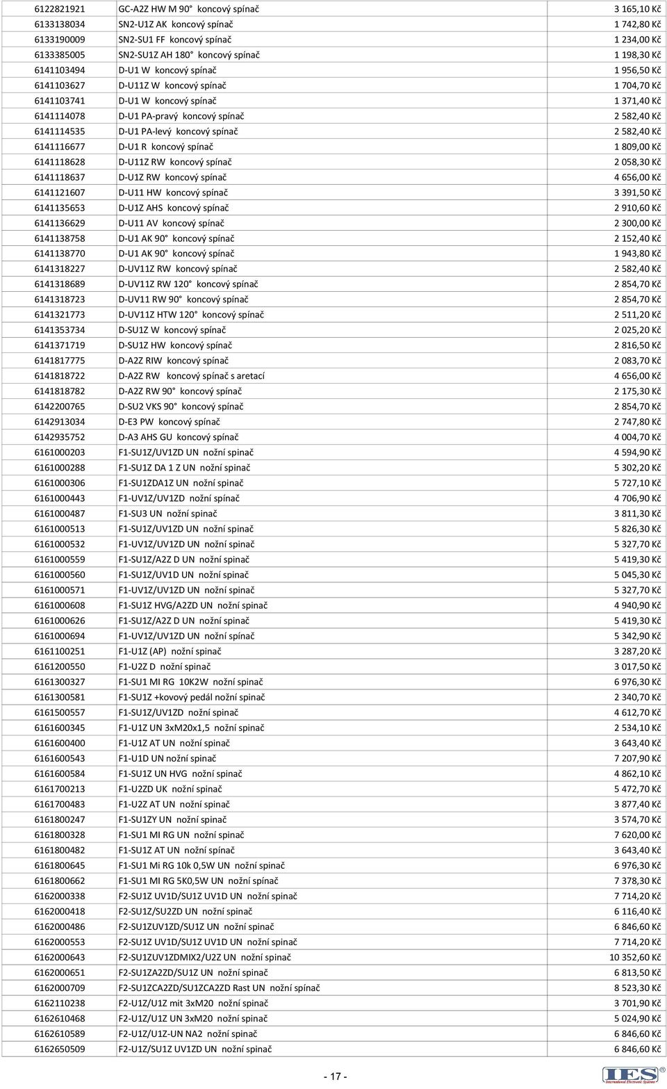 6141114535 D-U1 PA-levý koncový spínač 2 582,40 Kč 6141116677 D-U1 R koncový spínač 1 809,00 Kč 6141118628 D-U11Z RW koncový spínač 2 058,30 Kč 6141118637 D-U1Z RW koncový spínač 4 656,00 Kč