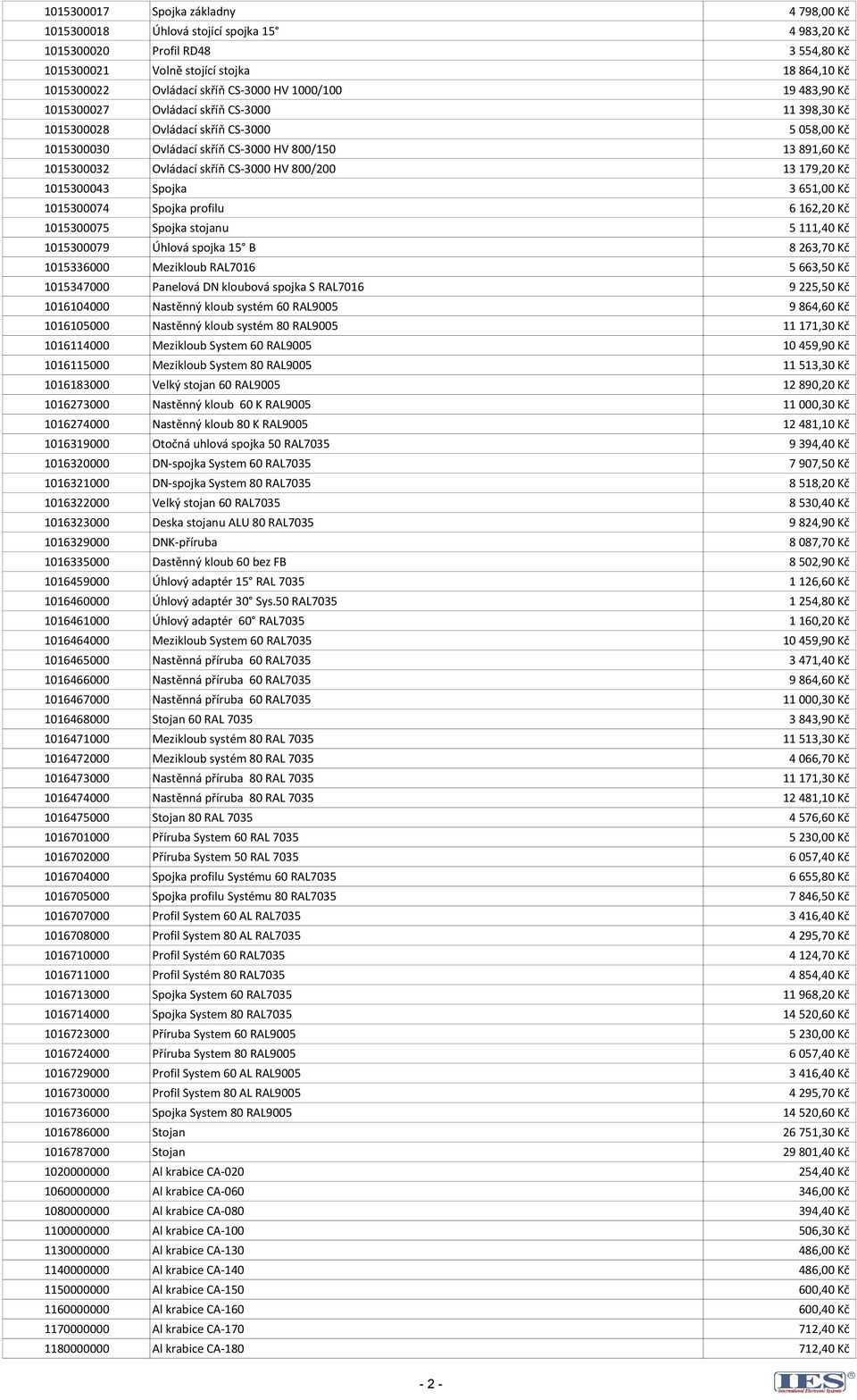 Ovládací skříň CS-3000 HV 800/200 13 179,20 Kč 1015300043 Spojka 3 651,00 Kč 1015300074 Spojka profilu 6 162,20 Kč 1015300075 Spojka stojanu 5 111,40 Kč 1015300079 Úhlová spojka 15 B 8 263,70 Kč