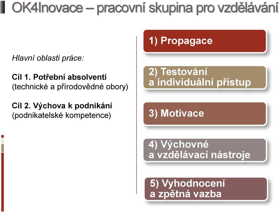 Výchova k podnikání (podnikatelské kompetence) 2) Testování a individuální