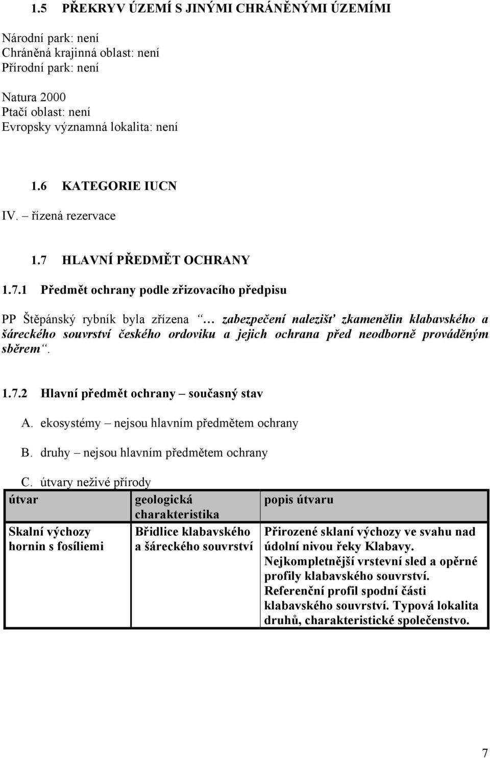 HLAVNÍ PŘEDMĚT OCHRANY 1.7.