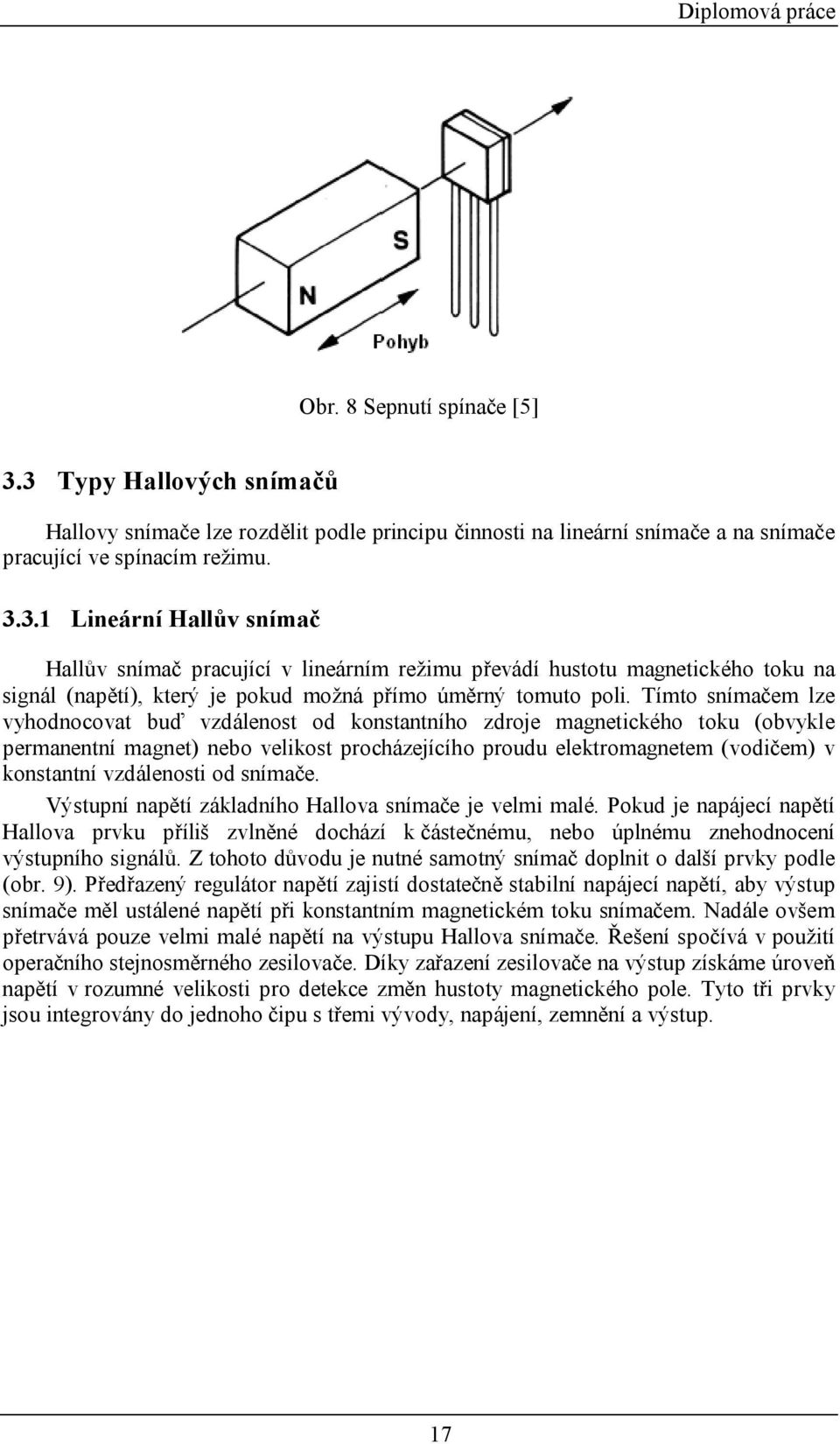 vzdálenosti od snímače. Výstupní napětí základního Hallova snímače je velmi malé.