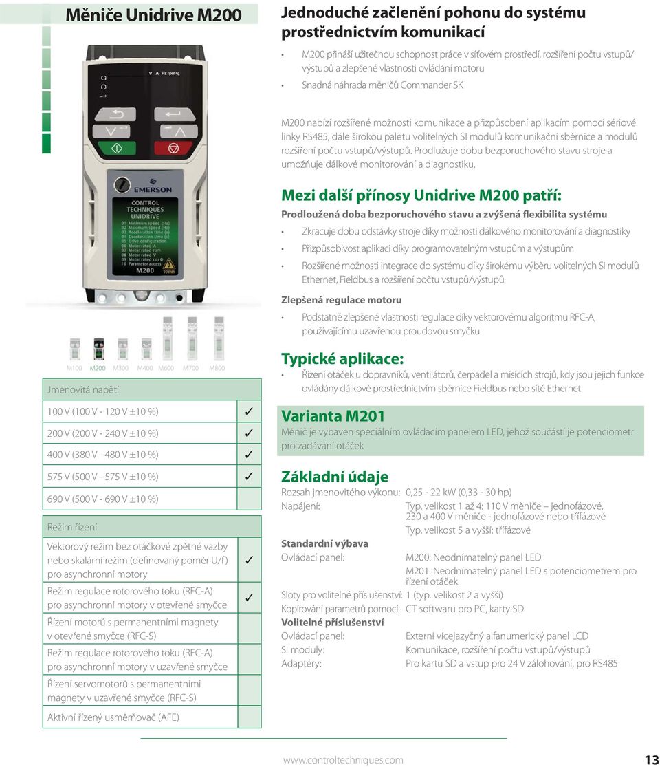 komunikační sběrnice a modulů rozšíření počtu vstupů/výstupů. Prodlužuje dobu bezporuchového stavu stroje a umožňuje dálkové monitorování a diagnostiku.