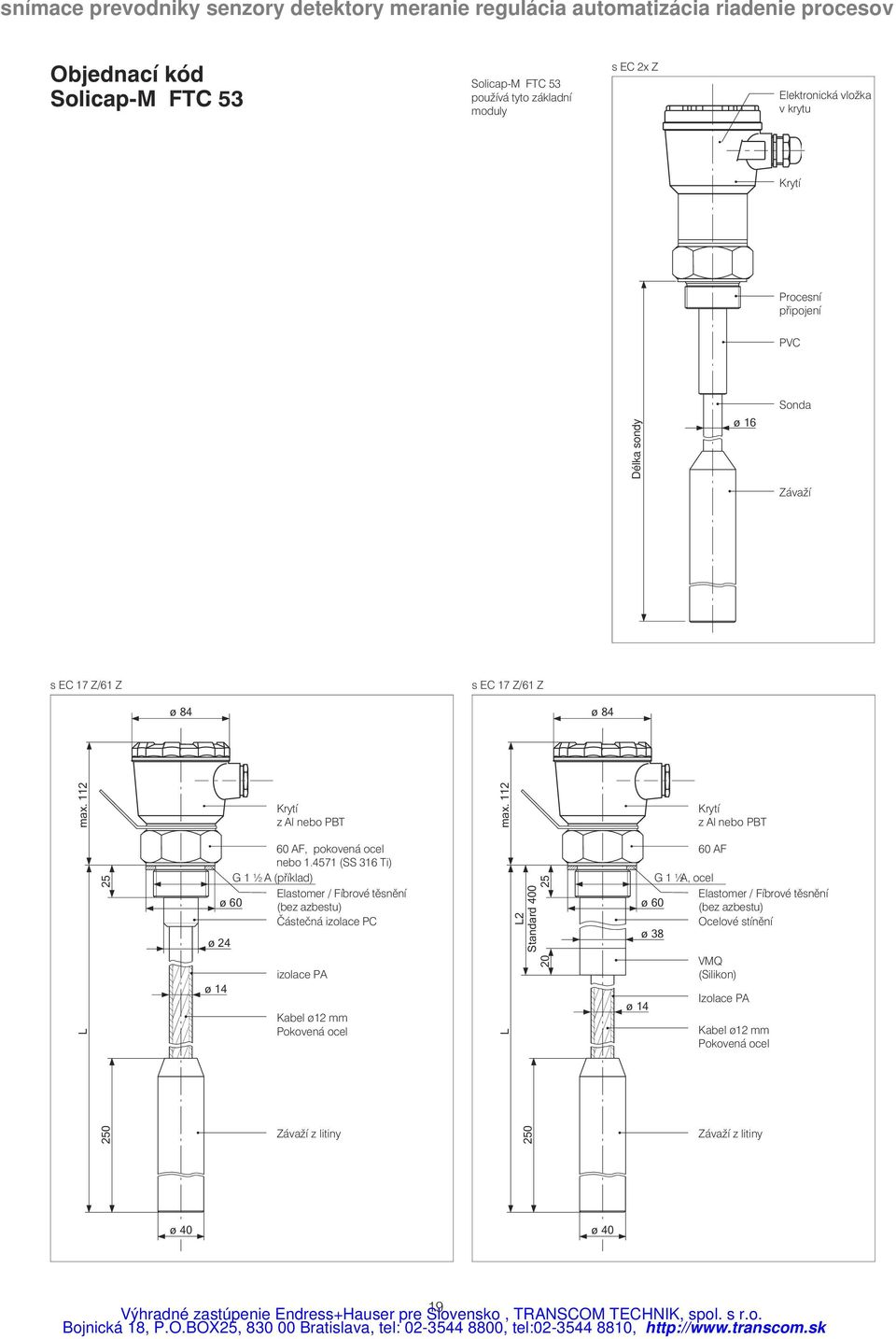 4571 (SS 316 Ti) G1½ A(příklad) Elastomer /Fíbrové těsnění ø60 (bez azbestu) Částečná izolace PC izolace PA Kabel ø 12 mm Pokovená ocel Závaží z litiny L max.