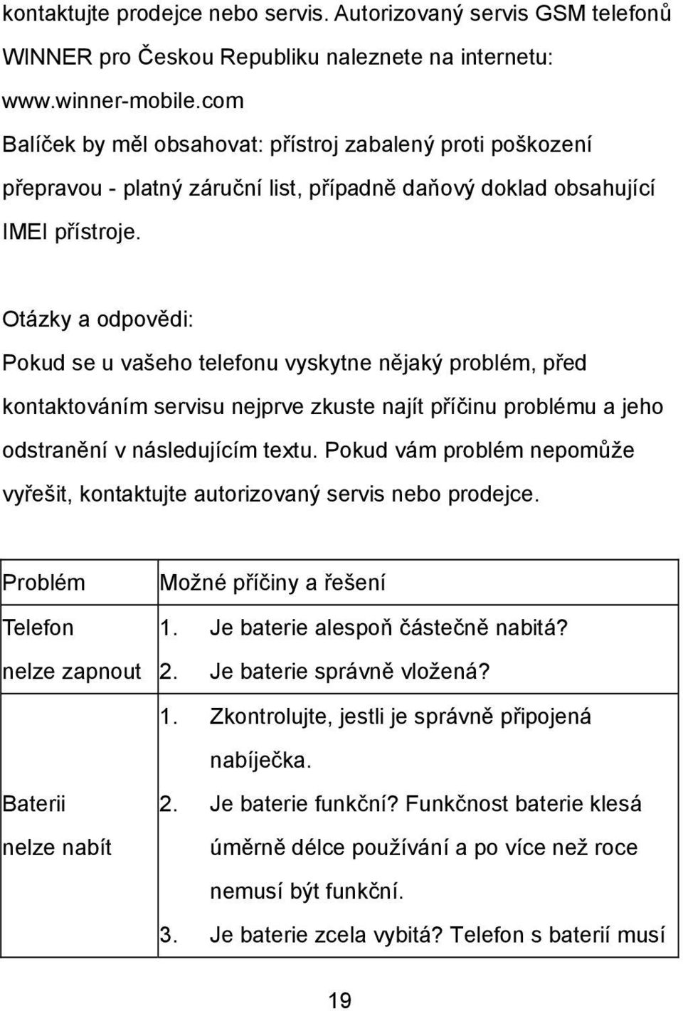 Otázky a odpovědi: Pokud se u vašeho telefonu vyskytne nějaký problém, před kontaktováním servisu nejprve zkuste najít příčinu problému a jeho odstranění v následujícím textu.