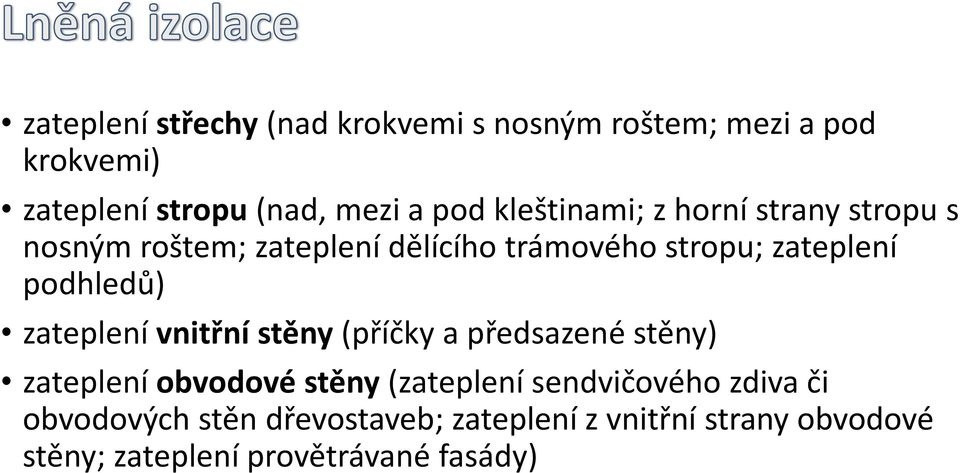 podhledů) zateplení vnitřní stěny (příčky a předsazené stěny) zateplení obvodové stěny (zateplení