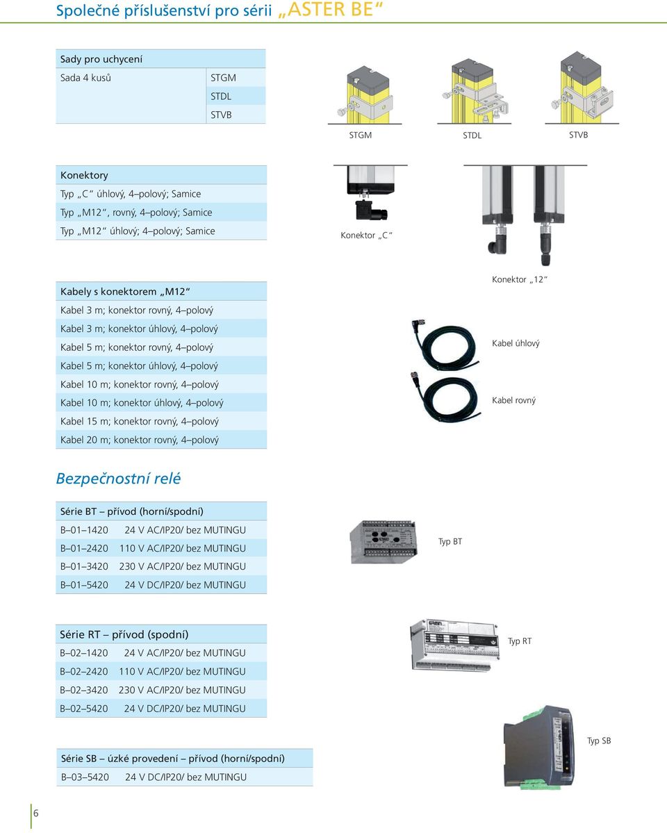 Kabel 10 m; konektor rovný, 4 polový Kabel 10 m; konektor úhlový, 4 polový Kabel 15 m; konektor rovný, 4 polový Kabel 20 m; konektor rovný, 4 polový Konektor 12 Kabel úhlový Kabel rovný Bezpečnostní