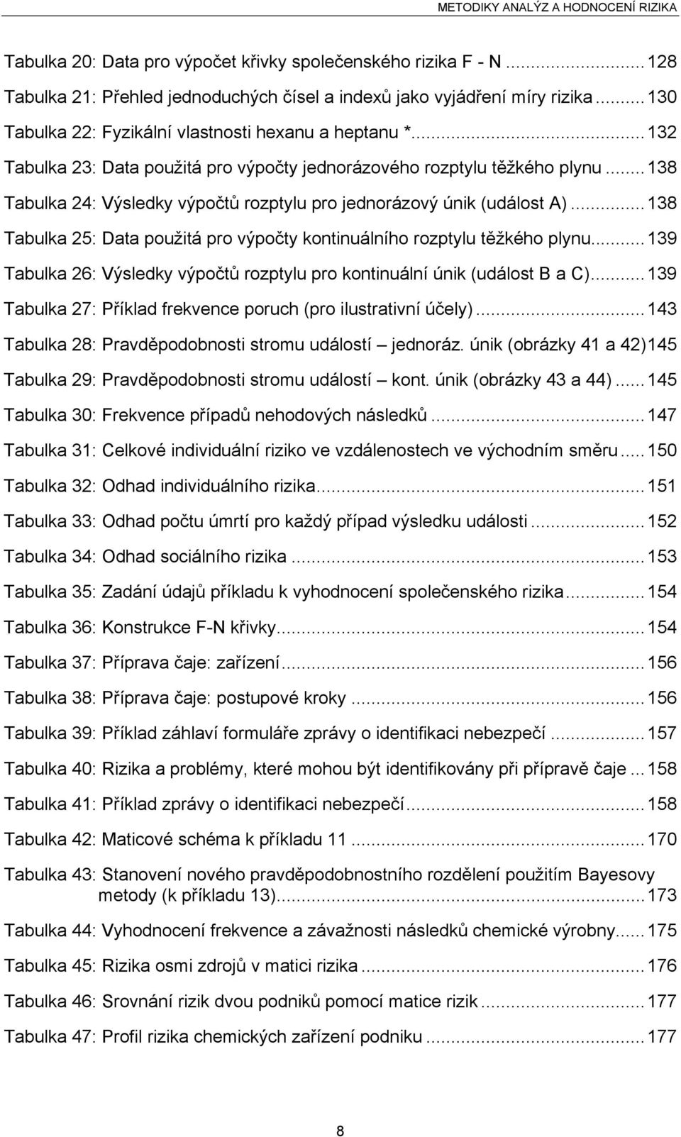 ..138 Tabulka 25: Data použitá pro výpočty kontinuálního rozptylu těžkého plynu...139 Tabulka 26: Výsledky výpočtů rozptylu pro kontinuální únik (událost B a C).
