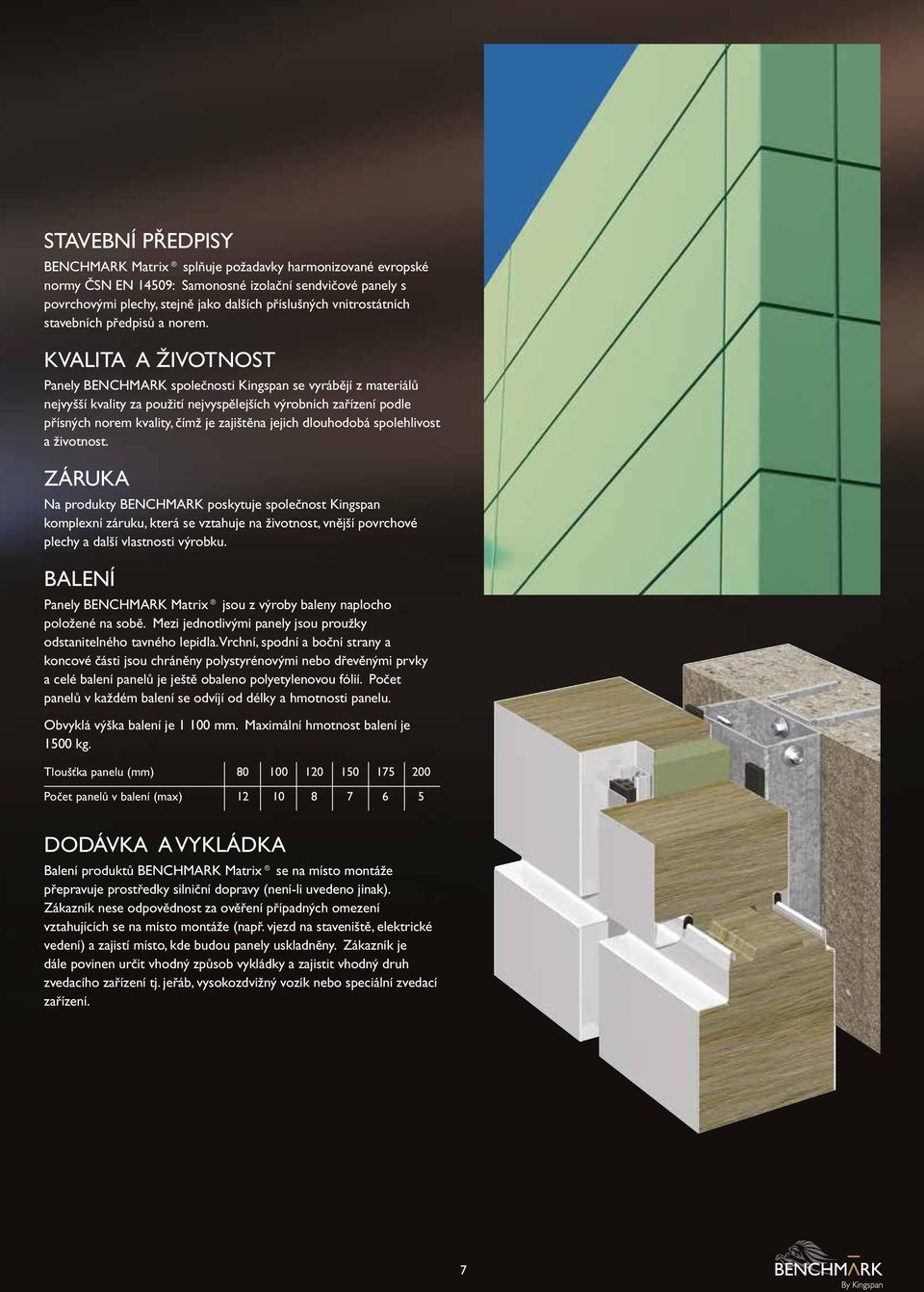 KVALITA A ŽIVOTNOST Panely Benchmark společnosti Kingspan se vyrábějí z materiálů nejvyšší kvality za použití nejvyspělejších výrobních zařízení podle přísných norem kvality, čímž je zajištěna jejich