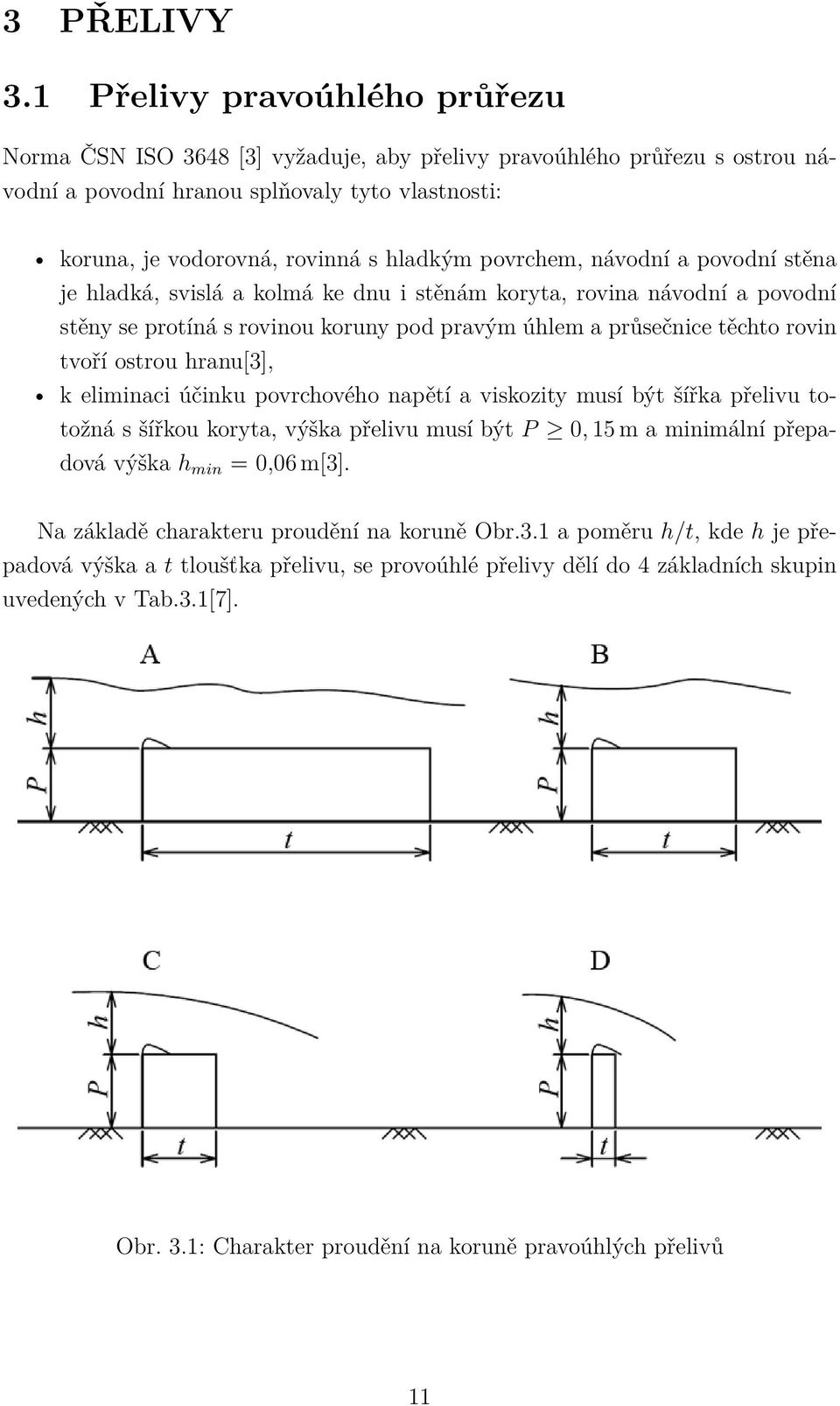 povrchem, návodní a povodní stěna je hladká, svislá a kolmá ke dnu i stěnám koryta, rovina návodní a povodní stěny se protíná s rovinou koruny pod pravým úhlem a průsečnice těchto rovin tvoří ostrou