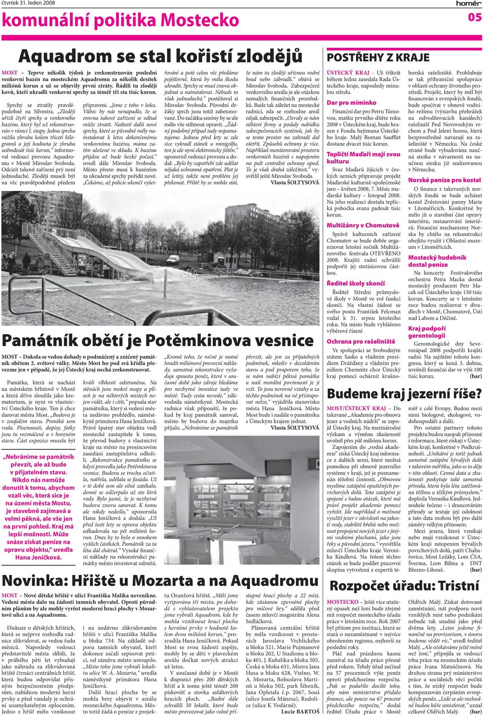 Zloději uřízli čtyři sprchy u venkovního bazénu, který byl už rekonstruován v rámci I. etapy.