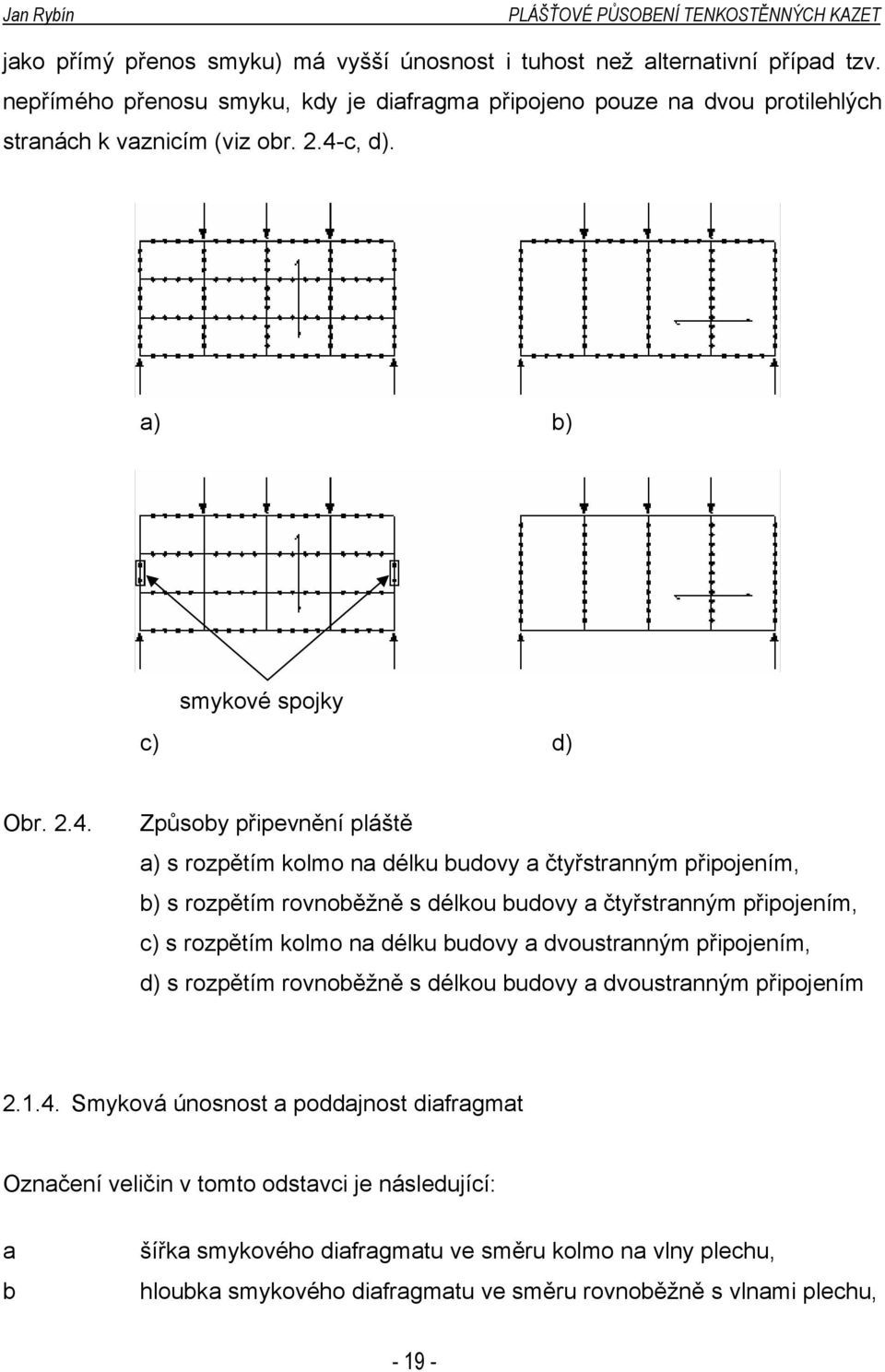 čtyřstranným připojením, c) s rozpětím kolmo na délku budovy a dvoustranným připojením, d) s rozpětím rovnoběžně s délkou budovy a dvoustranným připojením 2.1.4.