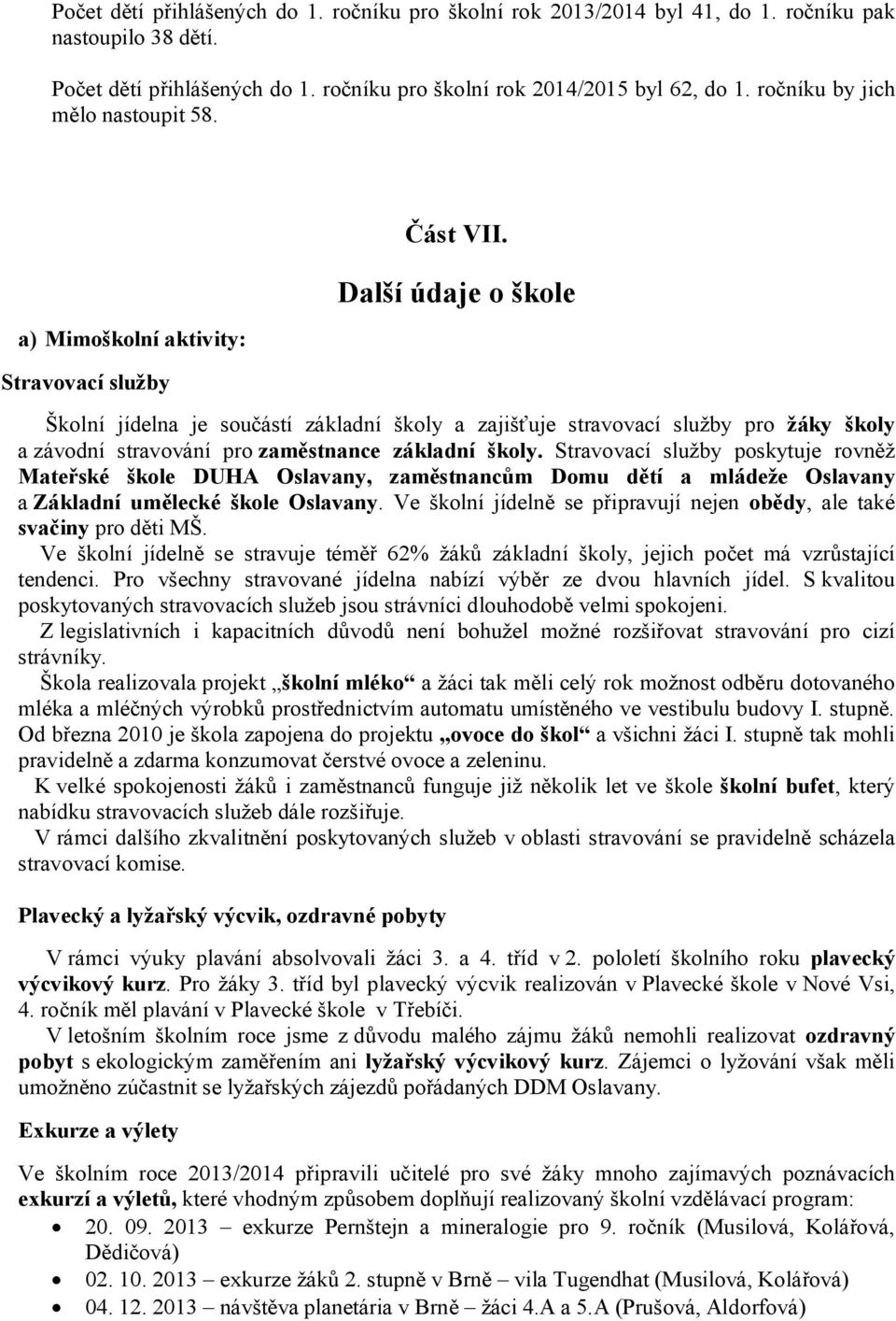 Další údaje o škole Školní jídelna je součástí základní školy a zajišťuje stravovací služby pro žáky školy a závodní stravování pro zaměstnance základní školy.