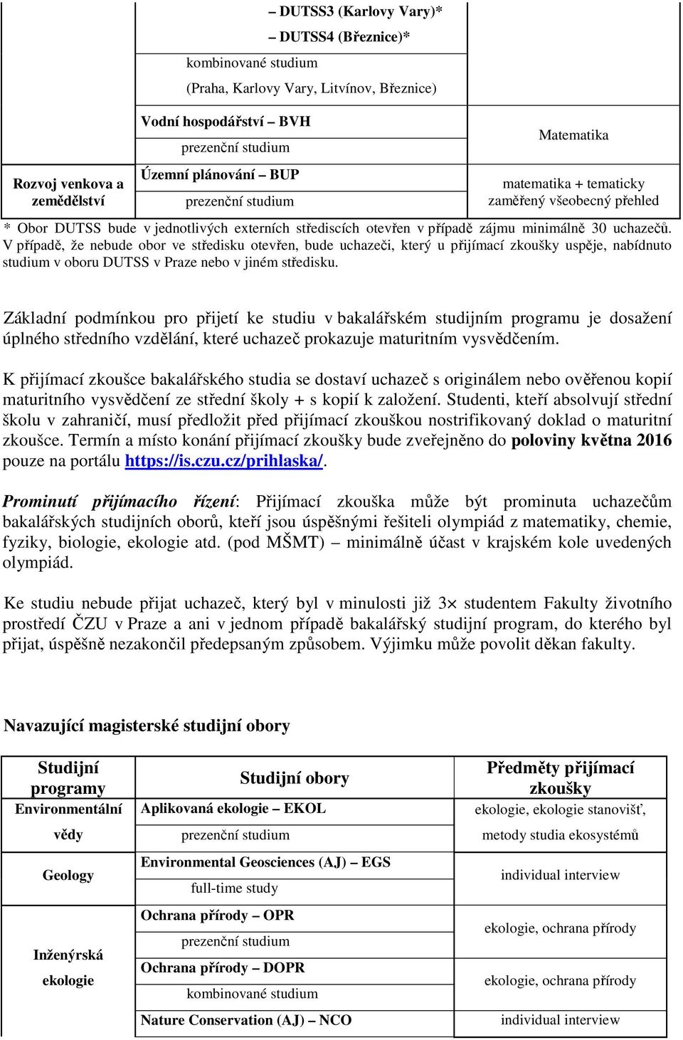 V případě, že nebude obor ve středisku otevřen, bude uchazeči, který u přijímací zkoušky uspěje, nabídnuto studium v oboru DUTSS v Praze nebo v jiném středisku.