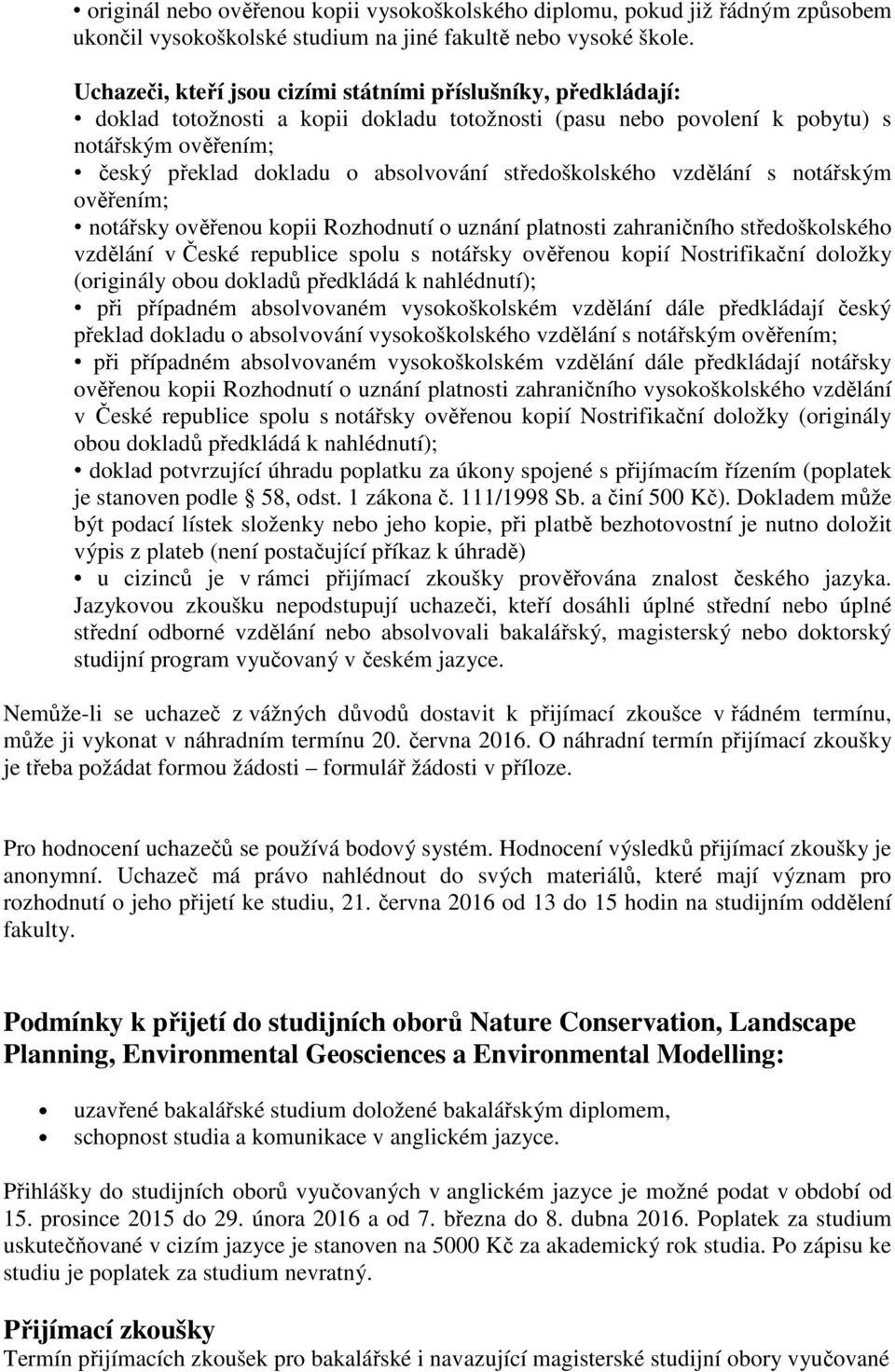 Přijímací řízení na Fakultě životního prostředí - PDF Free Download