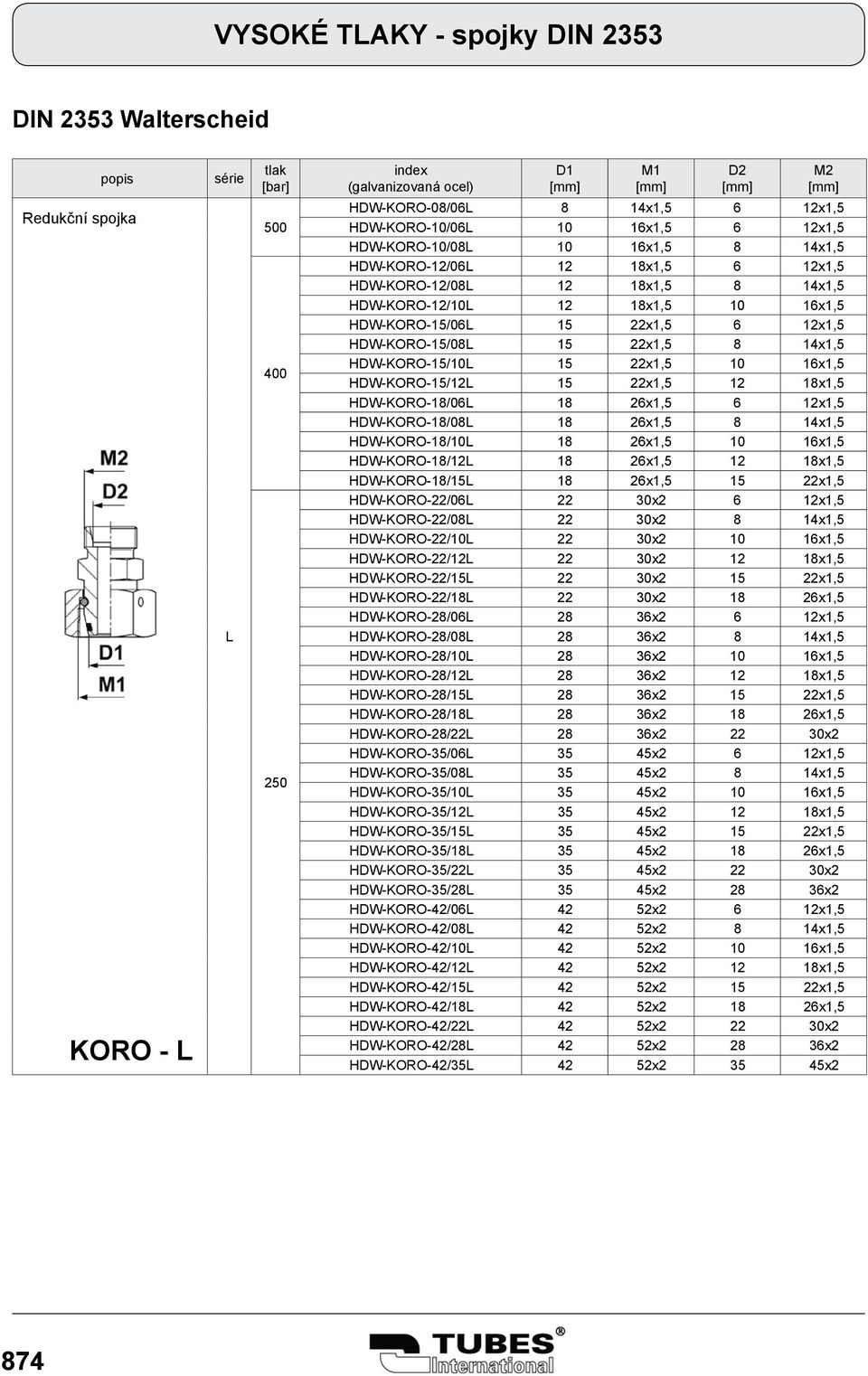 12 18x1,5 HW-KORO-18/06 18 26x1,5 6 12x1,5 HW-KORO-18/08 18 26x1,5 8 14x1,5 HW-KORO-18/10 18 26x1,5 10 16x1,5 HW-KORO-18/12 18 26x1,5 12 18x1,5 HW-KORO-18/15 18 26x1,5 15 22x1,5 HW-KORO-22/06 22 30x2