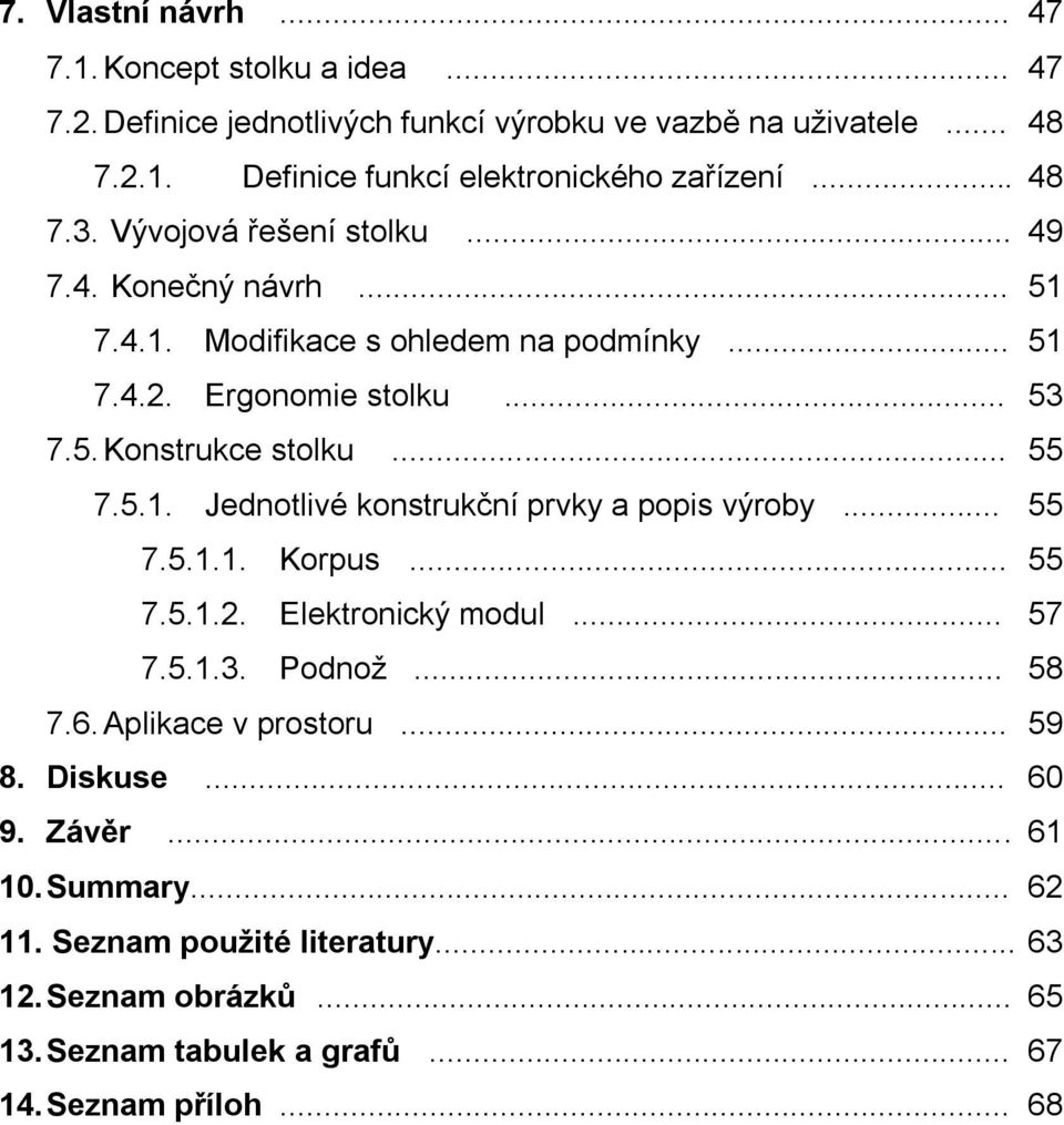 .. 55 7.5.1. Jednotlivé konstrukční prvky a popis výroby... 55 7.5.1.1. Korpus... 55 7.5.1.2. Elektronický modul... 57 7.5.1.3. Podnoţ... 58 7.6. Aplikace v prostoru.