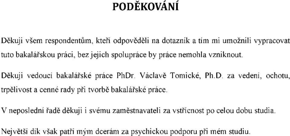 D. za vedení, ochotu, trpělivost a cenné rady při tvorbě bakalářské práce.