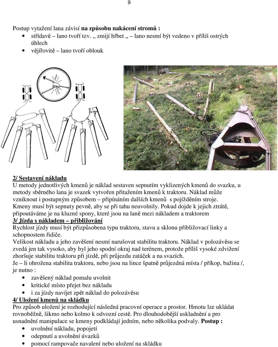 metody sběrného lana je svazek vytvořen přitažením kmenů k traktoru. Náklad může vzniknout i postupným způsobem připínáním dalších kmenů s pojížděním stroje.