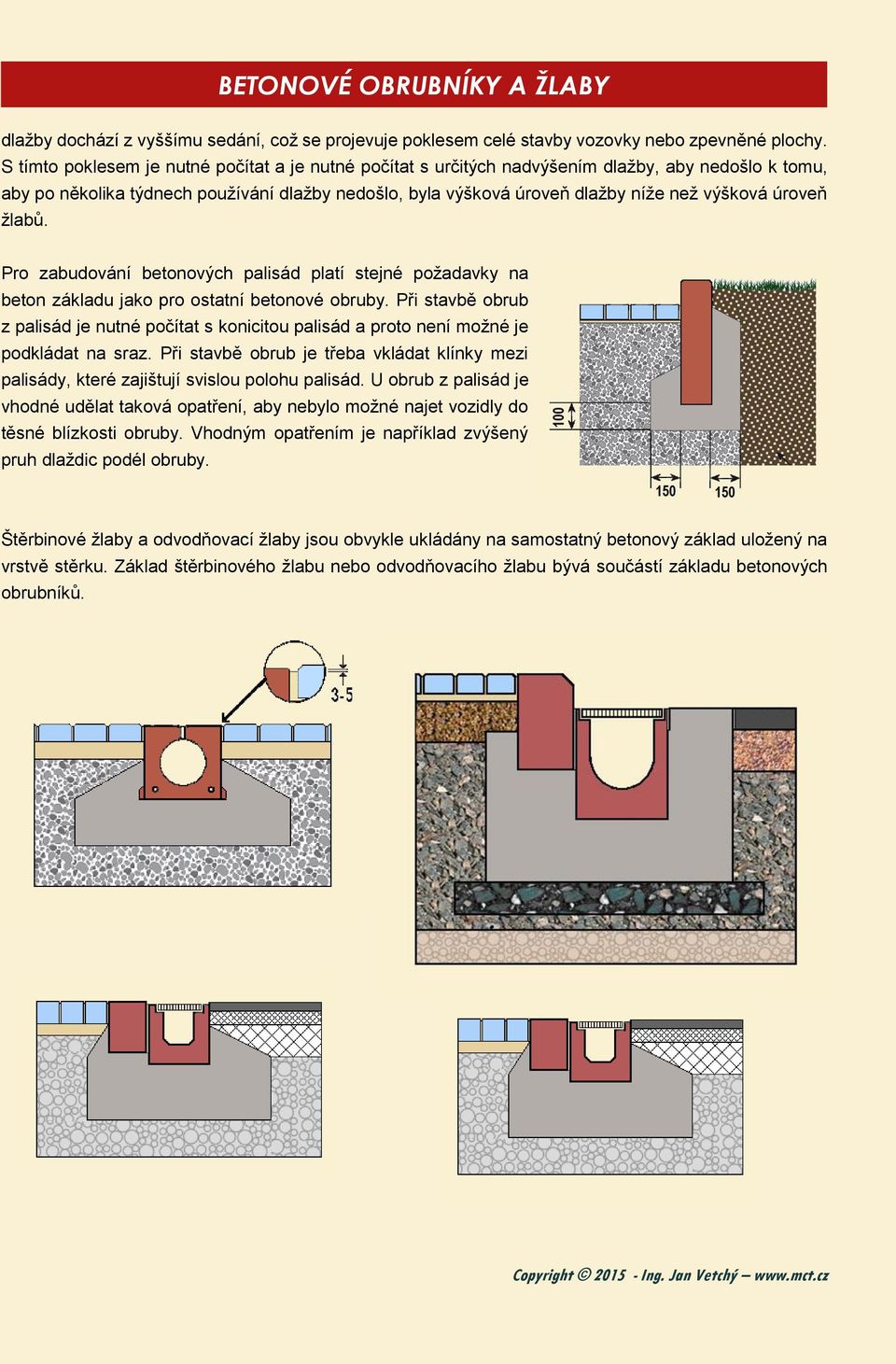 úroveň žlabů. Pro zabudování betonových palisád platí stejné požadavky na beton základu jako pro ostatní betonové obruby.