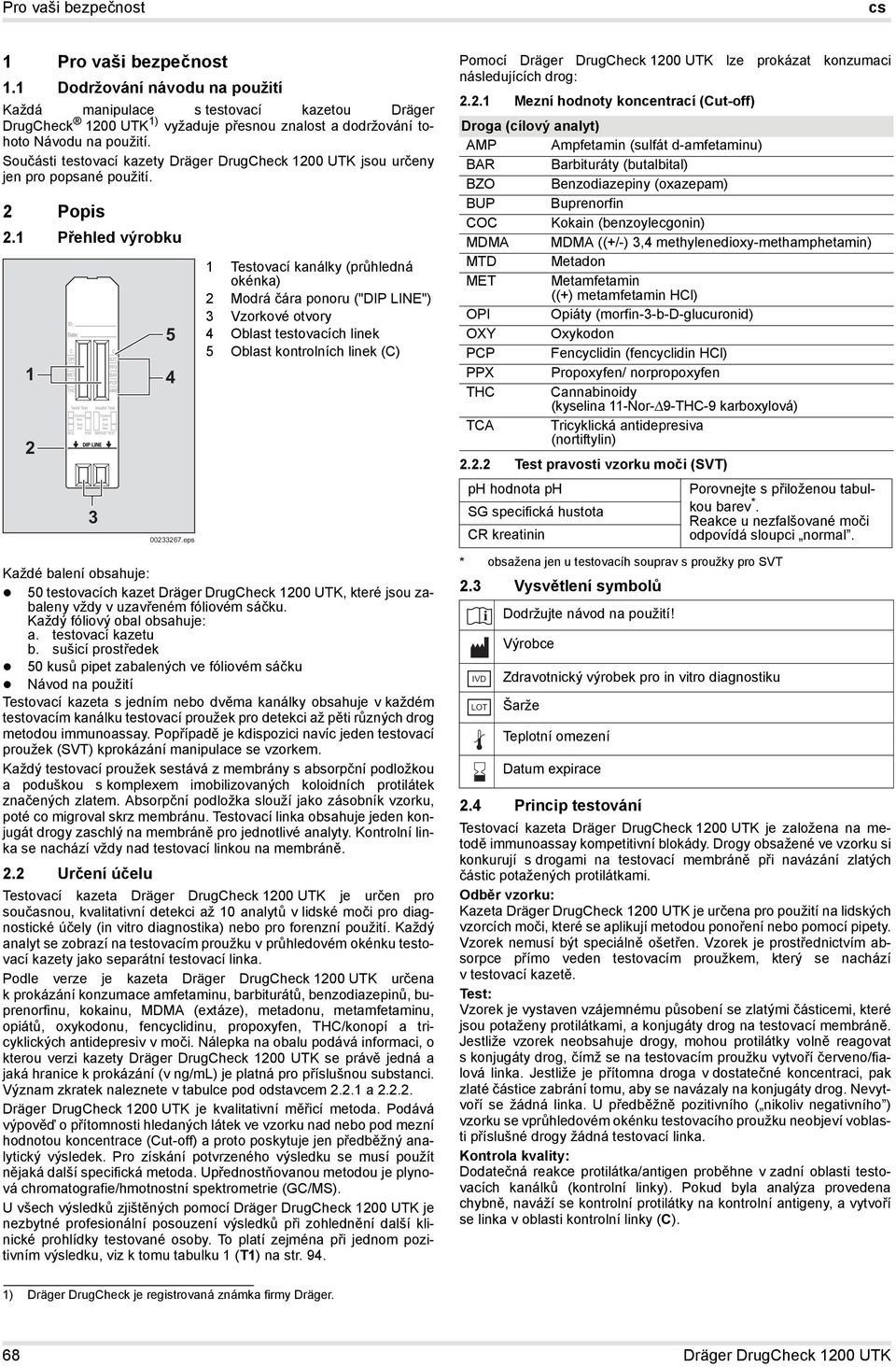 Součásti testovací kazety Dräger DrugCheck 1200 UTK jsou určeny jen pro popsané použití. 2 Popis 2.