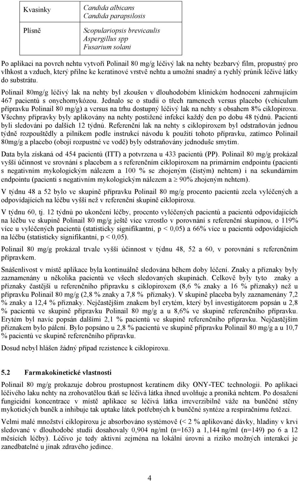 Polinail 80mg/g léčivý lak na nehty byl zkoušen v dlouhodobém klinickém hodnocení zahrnujícím 467 pacientů s onychomykózou.