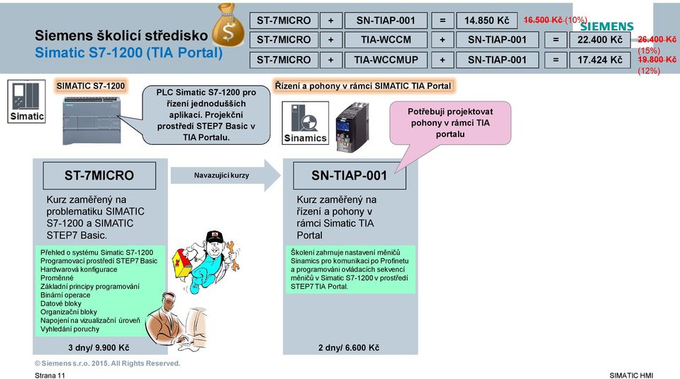 800 Kč (12%) Řízení a pohony v rámci SIMATIC TIA Portal Potřebuji projektovat pohony v rámci TIA portalu ST-7MICRO Kurz zaměřený na problematiku SIMATIC S7-1200 a SIMATIC STEP7 Basic.