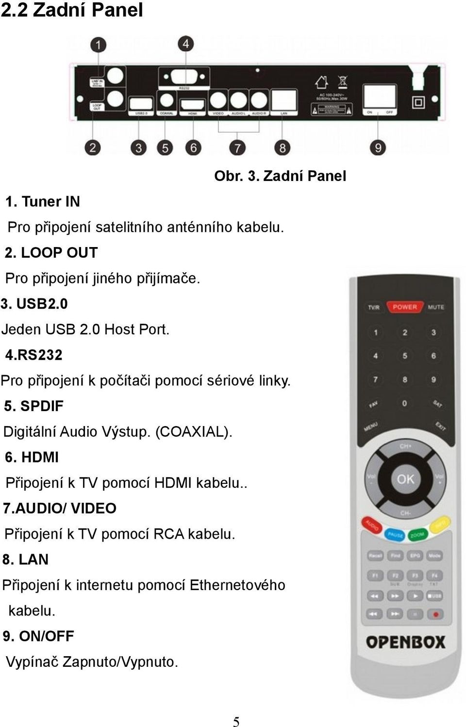 RS232 Pro připojení k počítači pomocí sériové linky. 5. SPDIF Digitální Audio Výstup. (COAXIAL). 6.