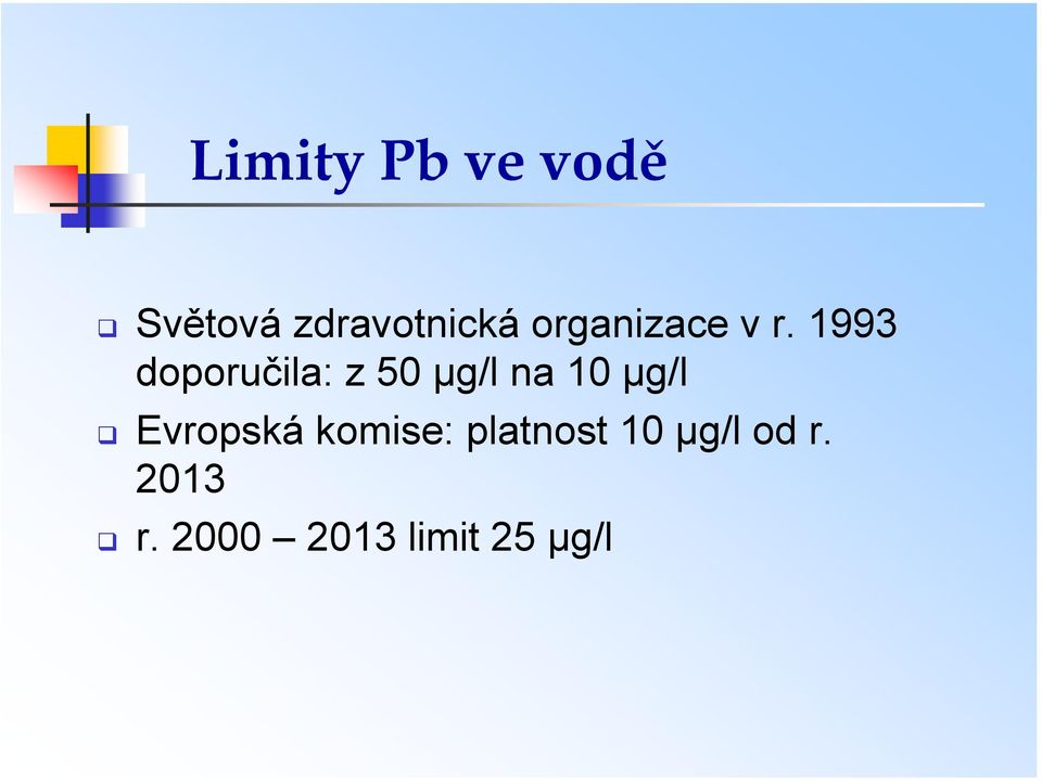 1993 doporučila: z 50 µg/l na 10 µg/l