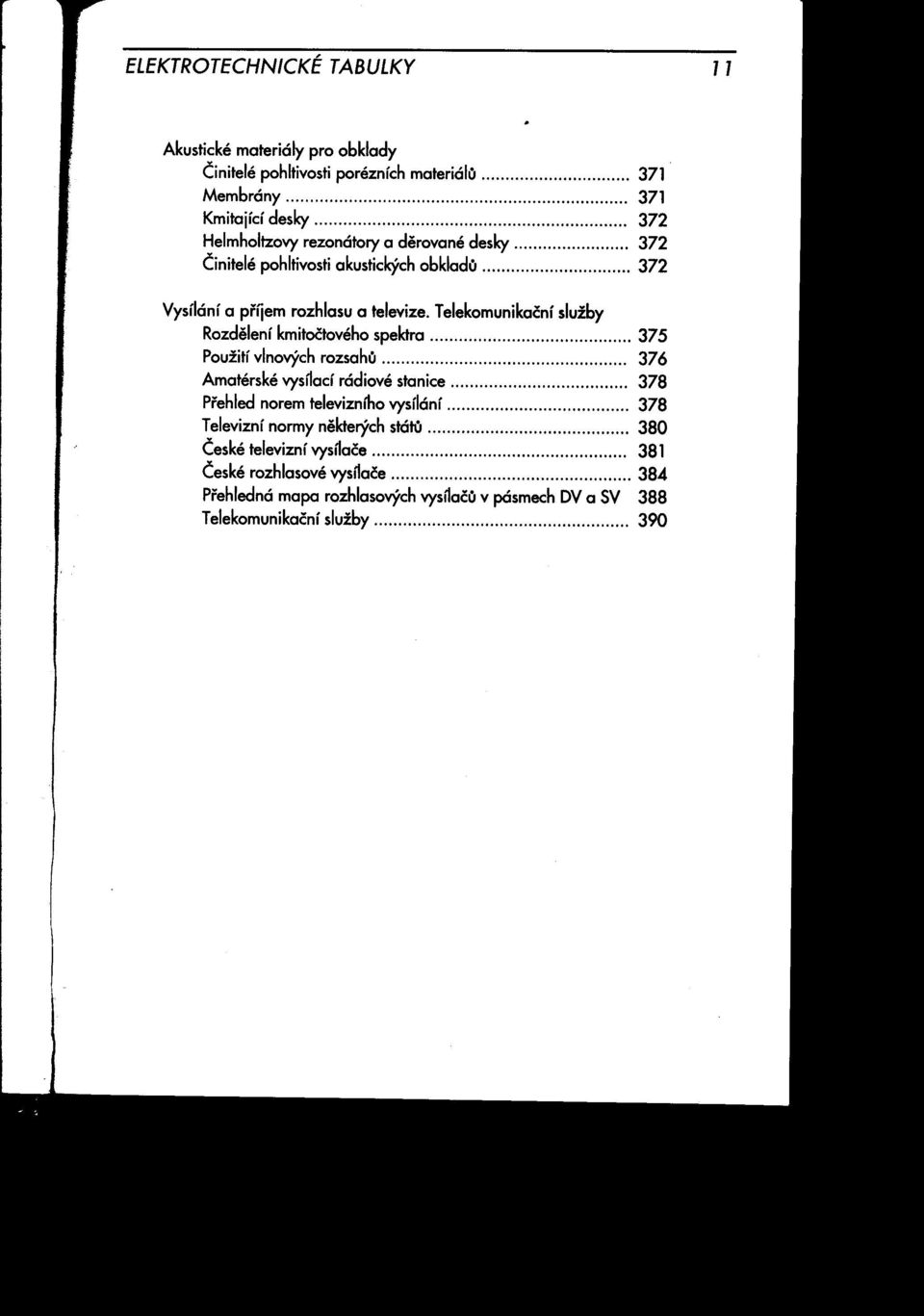 Telekomunikační služby Rozdelení kmitočtovéhospektra 375 Použití vlnových rozsahu 376 Amatérské vysrtací rádiové stanice 378 P"ehled norem televizního