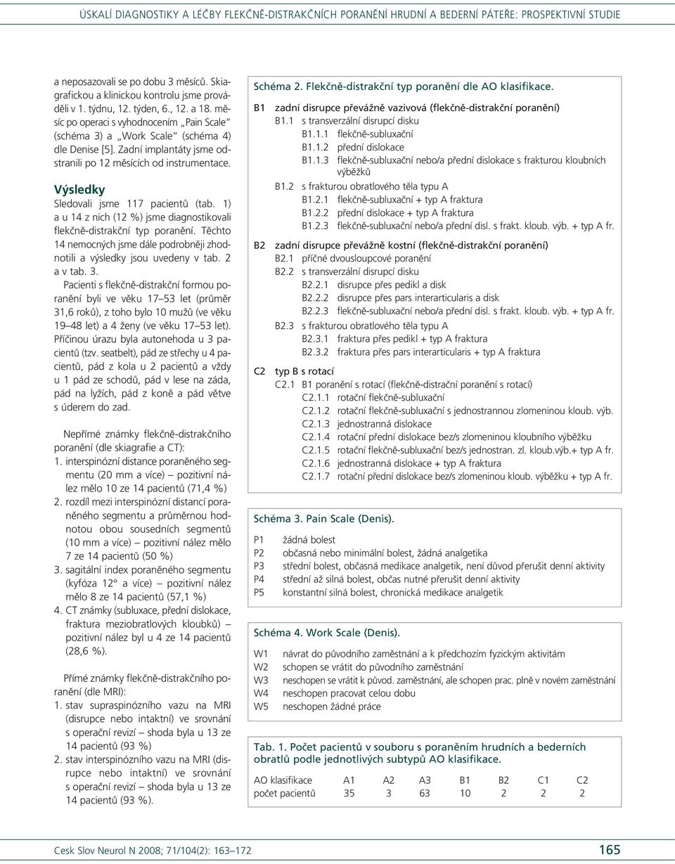 Výsledky Sledovali jsme 117 pacientů (tab. 1) a u 14 z nich (12 %) jsme diagnostikovali flekčně-distrakční typ poranění.