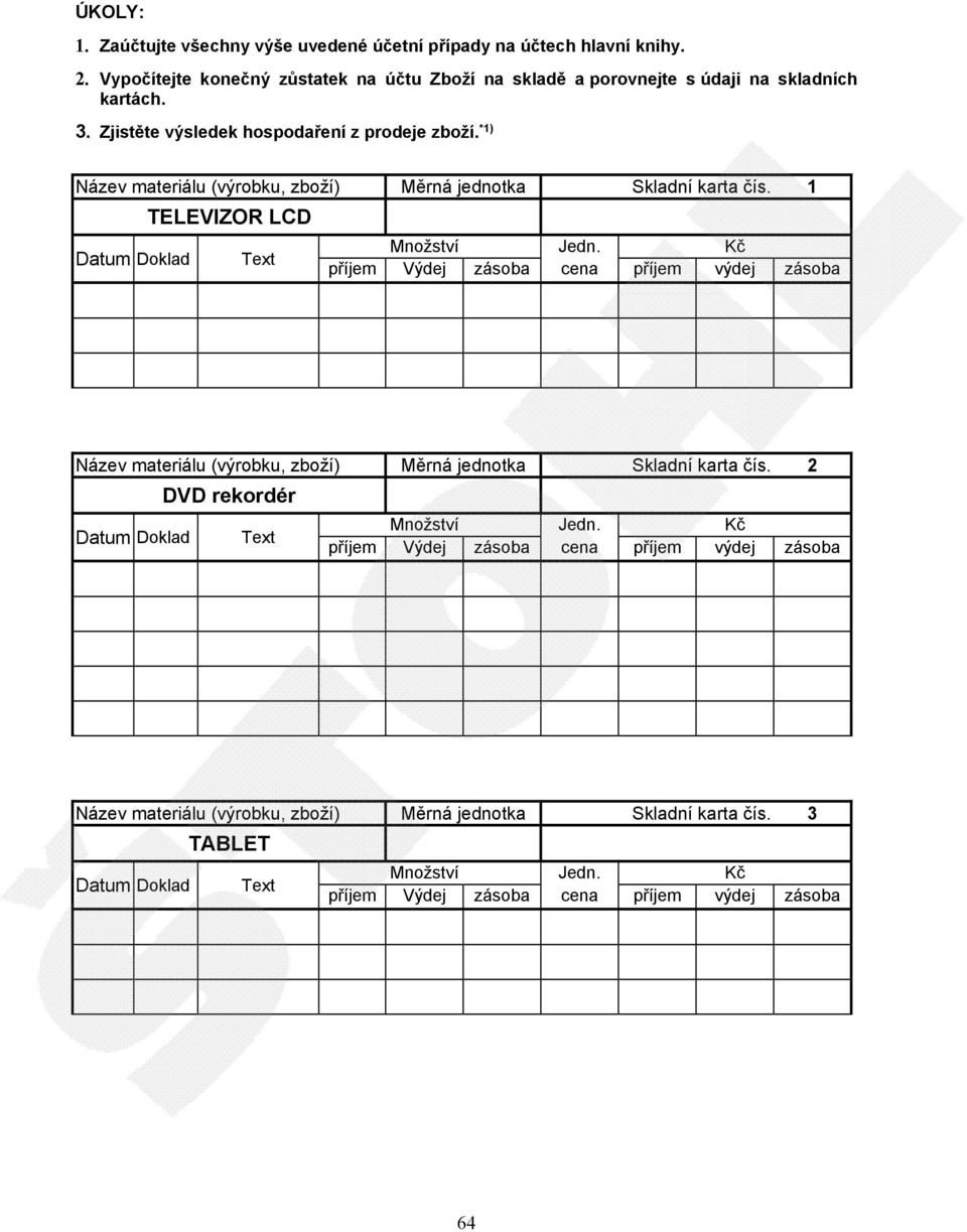 Kč příjem Výdej zásoba cena příjem výdej zásoba Název materiálu (výrobku, zboží) Měrná jednotka Skladní karta čís. 2 Datum Doklad DVD rekordér Text Množství Jedn.