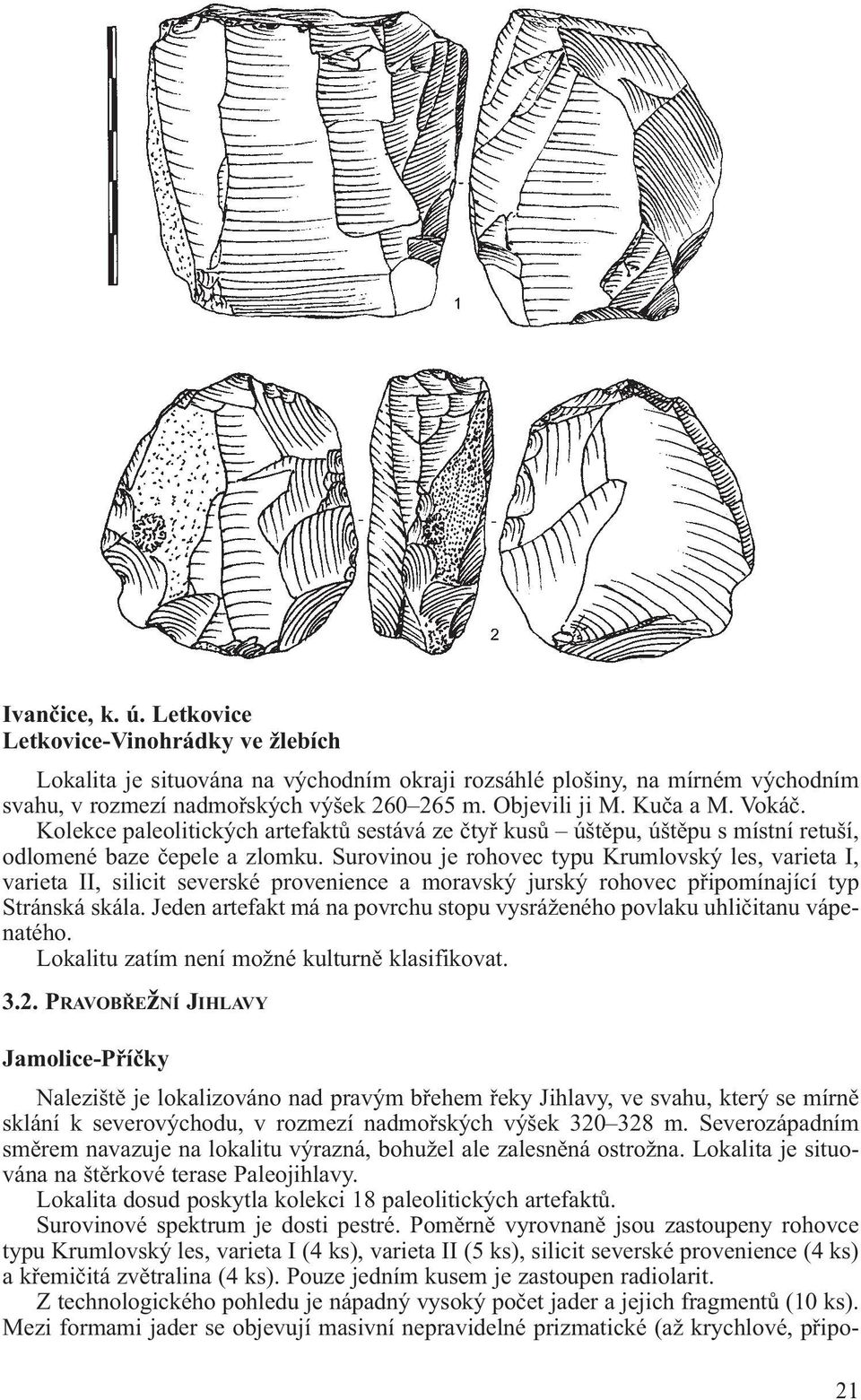 Surovinou je rohovec typu Krumlovský les, varieta I, varieta II, silicit severské provenience a moravský jurský rohovec připomínající typ Stránská skála.