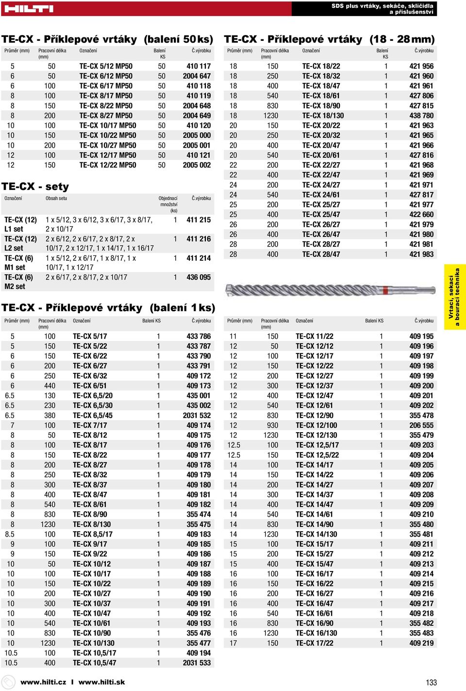 50 2005 001 12 100 TE-CX 12/17 MP50 50 410 121 12 150 TE-CX 12/22 MP50 50 2005 002 TE-CX - sety Obsah setu Objednací množství (ks) TE-CX (12) L1 set TE-CX (12) L2 set TE-CX (6) M1 set TE-CX (6) M2