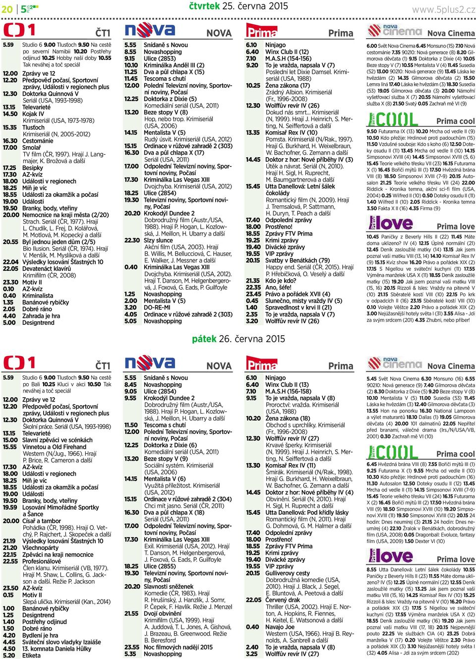 50 Kojak IV Krimiseriál (USA,1973-1978) 15.35 Tlusťoch Krimiseriál (N,2005-2012) 16.30 Cestománie 17.00 Smolař TV film (ČR, 1997). Hrají J. Langmajer,K.Brožová adalší 17.25 Besipky 17.30 AZ-kvíz 18.