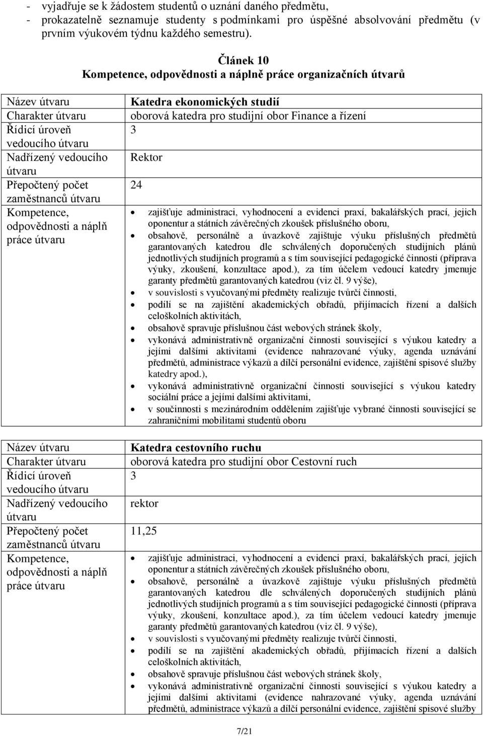 zajišťuje administraci, vyhodnocení a evidenci praxí, bakalářských prací, jejich oponentur a státních závěrečných zkoušek příslušného oboru, obsahově, personálně a úvazkově zajištuje výuku