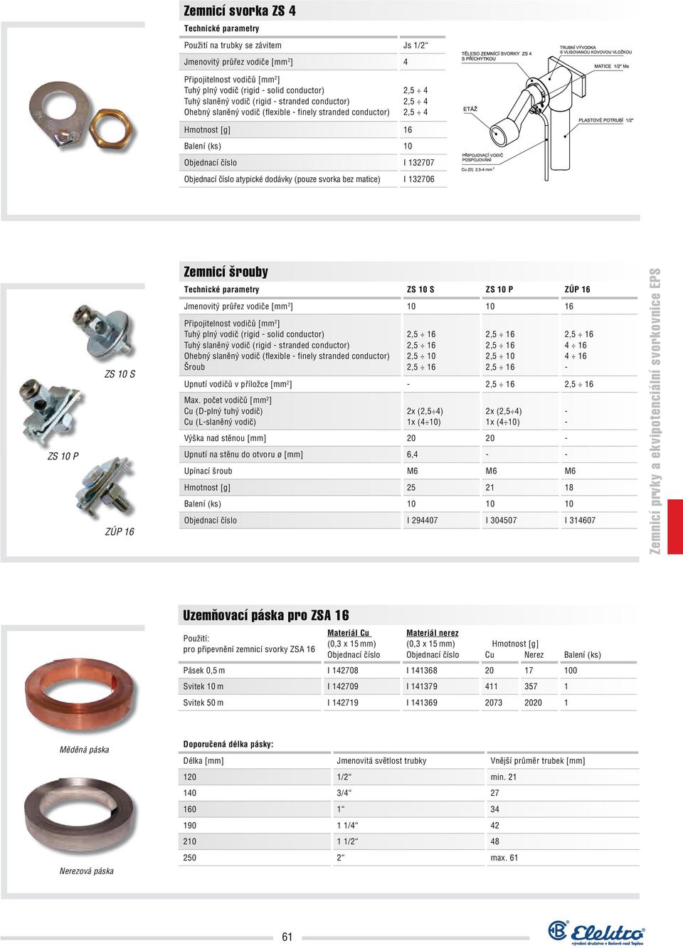 matice) I 132706 ZS 10 P ZS 10 S ZÚP 16 Zemnicí šrouby ZS 10 S ZS 10 P ZÚP 16 Jmenovitý průřez vodiče [mm 2 ] 10 10 16 Připojitelnost vodičů [mm 2 ] Tuhý plný vodič (rigid - solid conductor) Tuhý