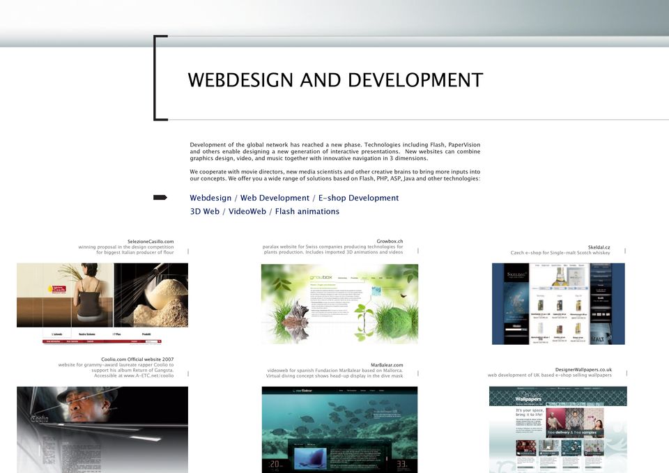 New websites can combine graphics design, video, and music together with innovative navigation in 3 dimensions.