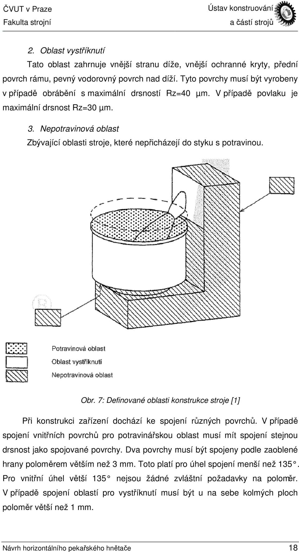 Nepotravinová oblast Zbývající oblasti stroje, které nepřicházejí do styku s potravinou. Obr. 7: Definované oblasti konstrukce stroje [1] Při konstrukci zařízení dochází ke spojení různých povrchů.