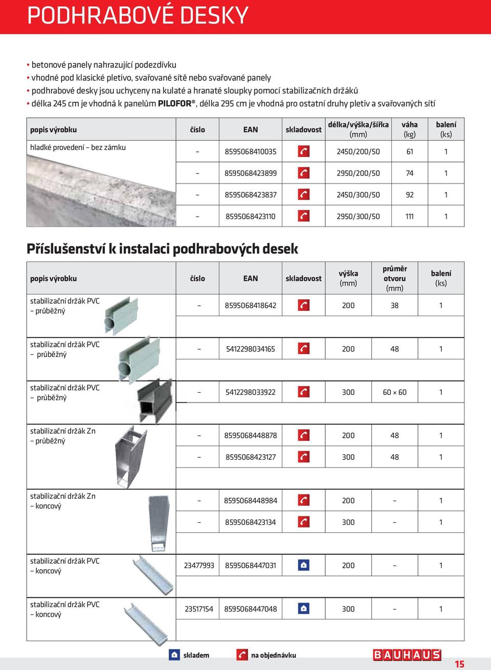 délka/výška/šířka váha (kg) 8595068410035 2450/200/50 61 1 8595068423899 2950/200/50 74 1 8595068423837 2450/300/50 92 1 8595068423110 2950/300/50 111 1 balení (ks) Příslušenství k instalaci