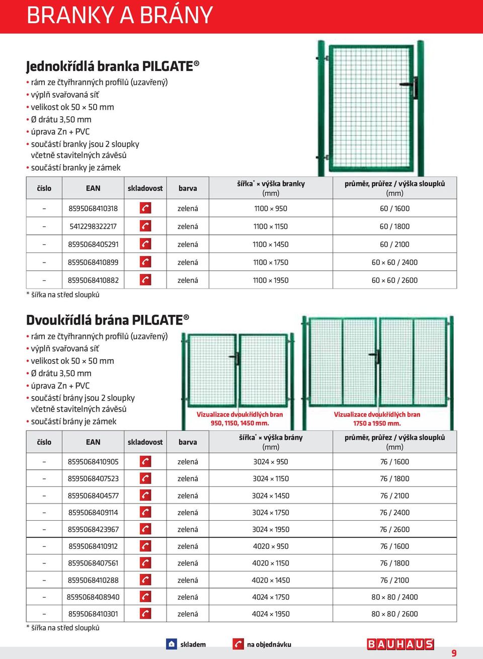 průměr, průřez / výška sloupků 8595068410318 zelená 1100 950 60 / 1600 5412298322217 zelená 1100 1150 60 / 1800 8595068405291 zelená 1100 1450 60 / 2100 8595068410899 zelená 1100 1750 60 60 / 2400