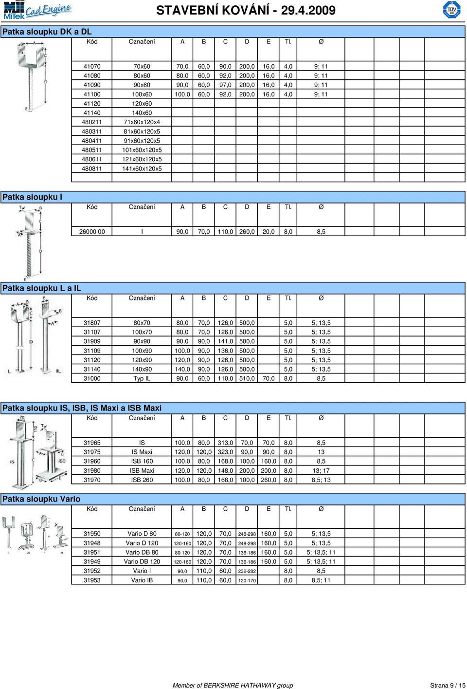 41120 120x60 41140 140x60 480211 71x60x120x4 480311 81x60x120x5 480411 91x60x120x5 480511 101x60x120x5 480611 121x60x120x5 480811 141x60x120x5 Patka sloupku I C D E Tl.