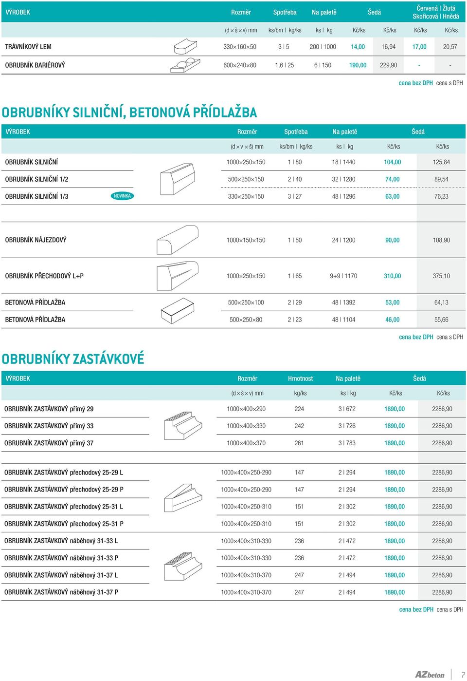 330 250 150 3 27 48 1296 63,00 76,23 OBRUBNÍK NÁJEZDOVÝ 1000 150 150 1 50 24 1200 90,00 108,90 OBRUBNÍK PŘECHODOVÝ L+P 1000 250 150 1 65 9+9 1170 310,00 375,10 BETONOVÁ PŘÍDLAŽBA 500 250 100 2 29 48